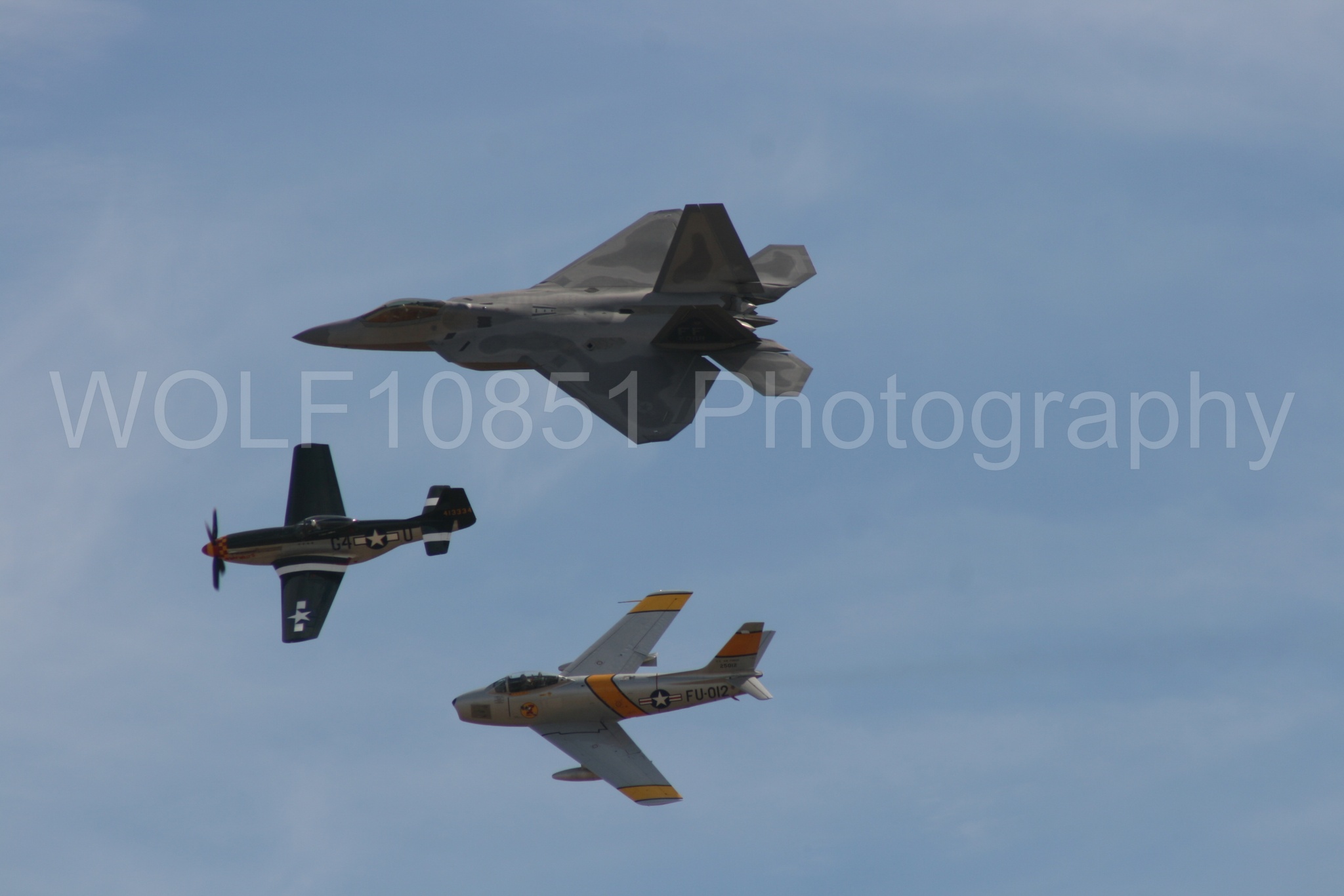 Aviation photography by WOLF10851 featuring Heritage Flight, Featured, P-51 Mustang, California Capital Airshow 2009, F-22 Raptor.