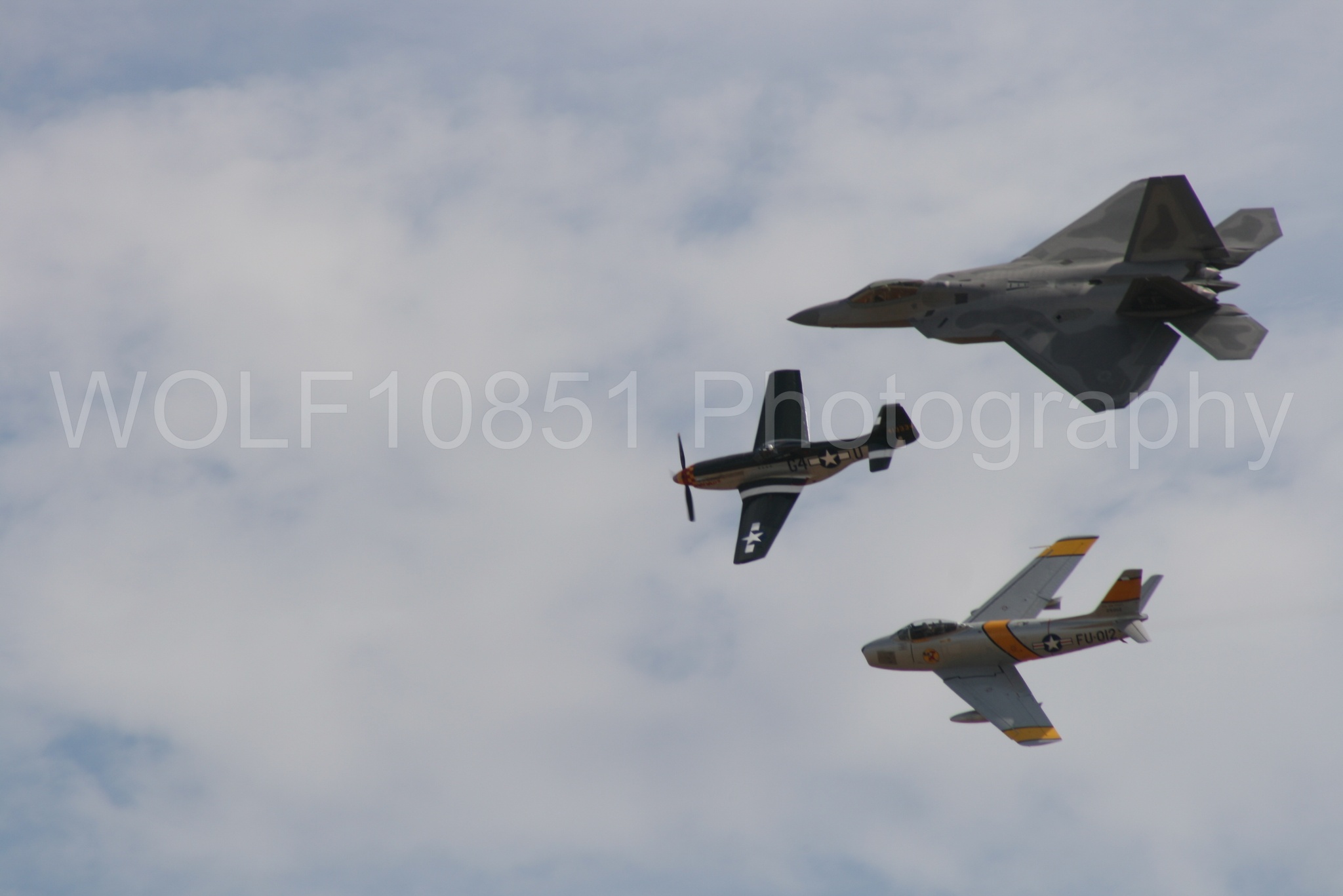 Aviation photography by WOLF10851 featuring Heritage Flight, P-51 Mustang, California Capital Airshow 2009, F-22 Raptor, Wee Willy 2.