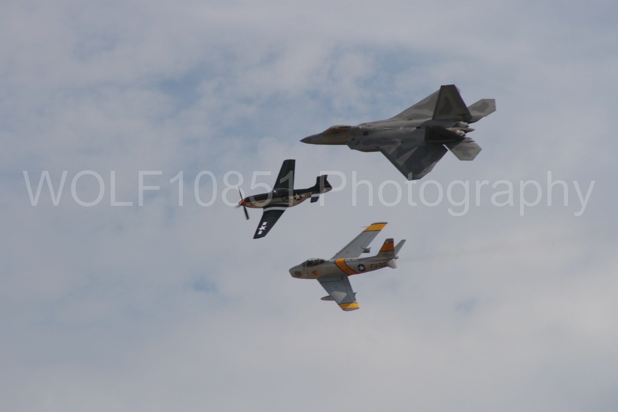 Aviation photography by WOLF10851 featuring Heritage Flight, P-51 Mustang, California Capital Airshow 2009, F-22 Raptor, Wee Willy 2.
