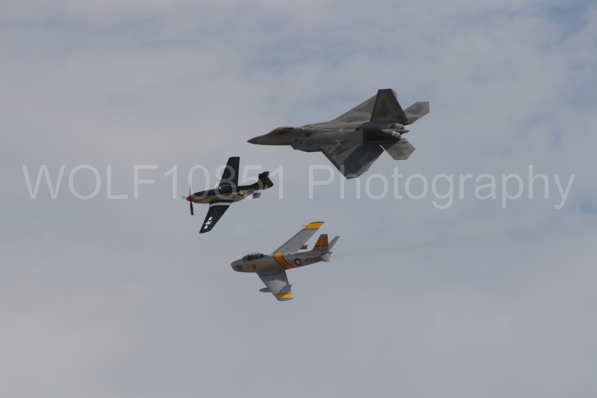 Aviation photography by WOLF10851 featuring Heritage Flight, P-51 Mustang, California Capital Airshow 2009, F-22 Raptor, Wee Willy 2.