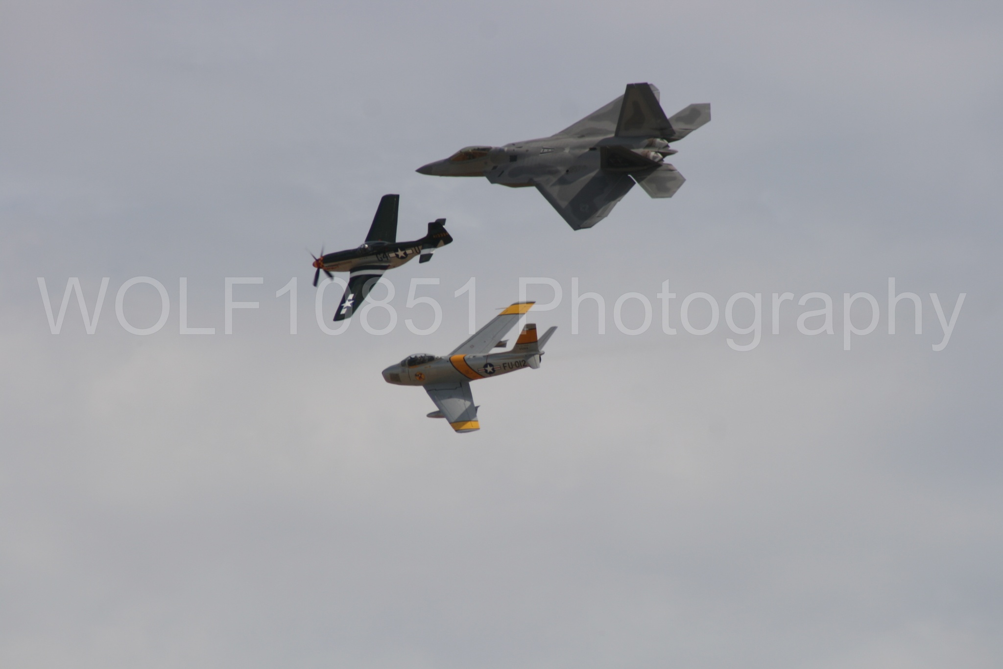 Aviation photography by WOLF10851 featuring Heritage Flight, P-51 Mustang, California Capital Airshow 2009, F-22 Raptor, Wee Willy 2.