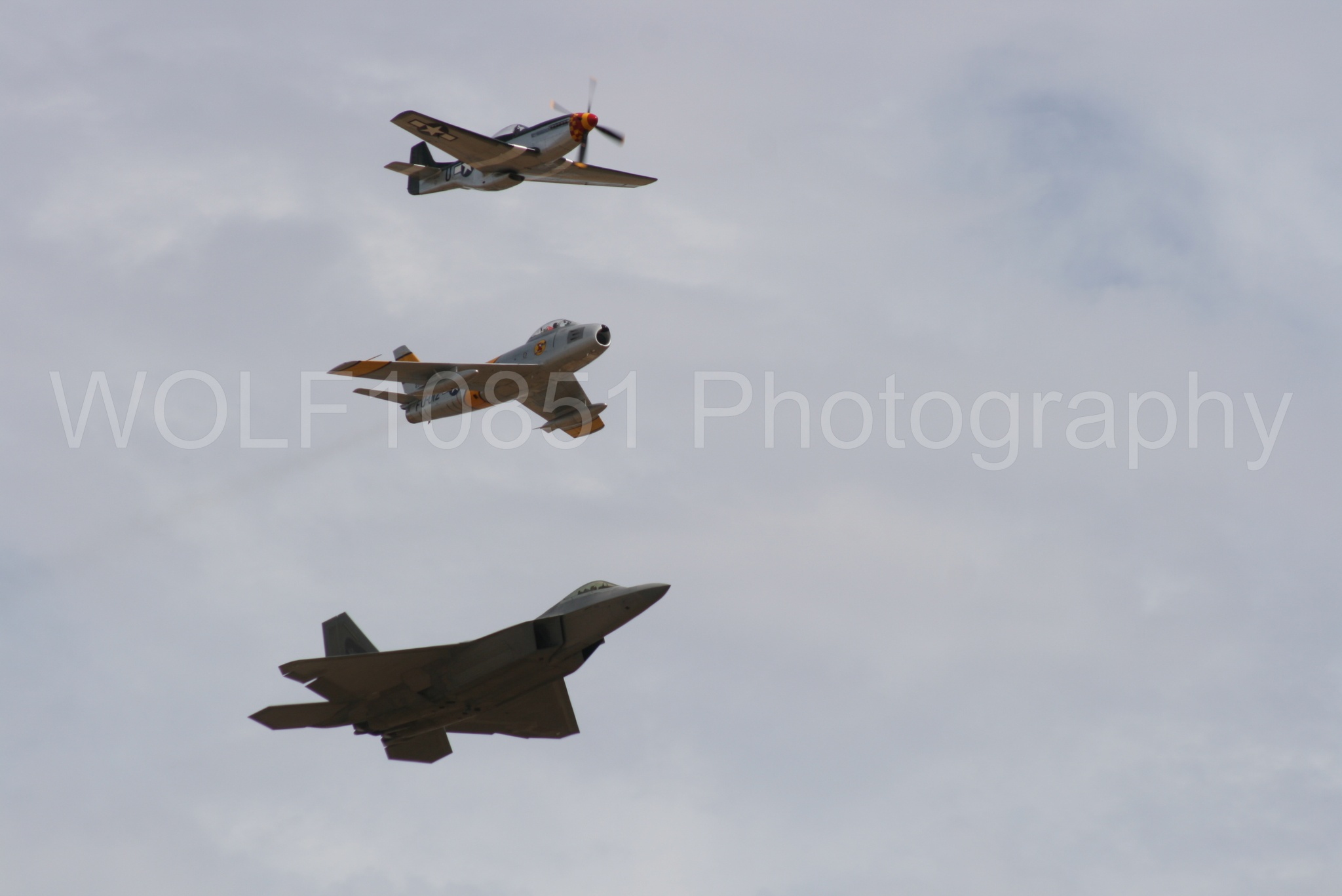 Aviation photography by WOLF10851 featuring Heritage Flight, P-51 Mustang, California Capital Airshow 2009, F-22 Raptor, Wee Willy 2.
