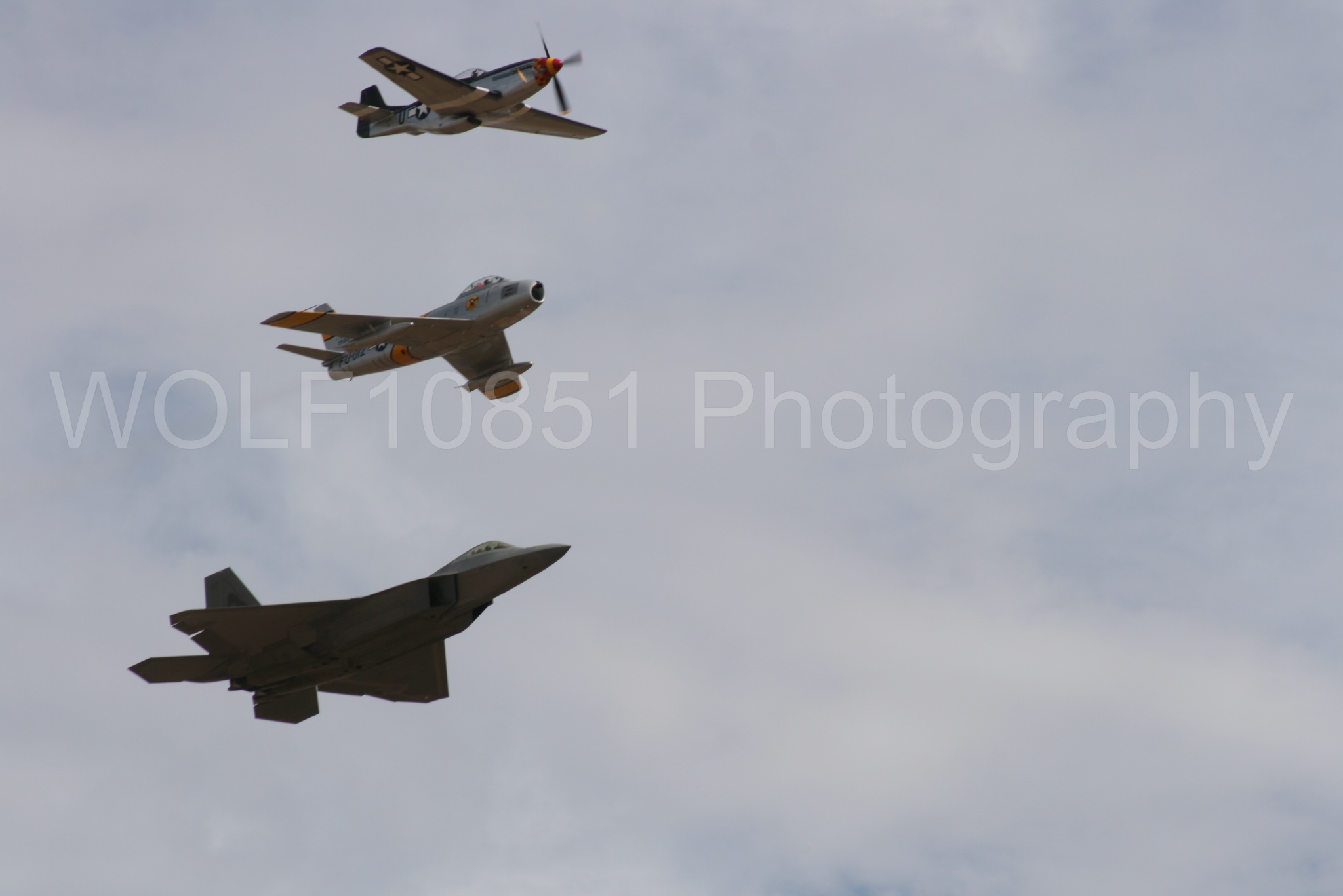 Aviation photography by WOLF10851 featuring Heritage Flight, P-51 Mustang, California Capital Airshow 2009, F-22 Raptor, Wee Willy 2.