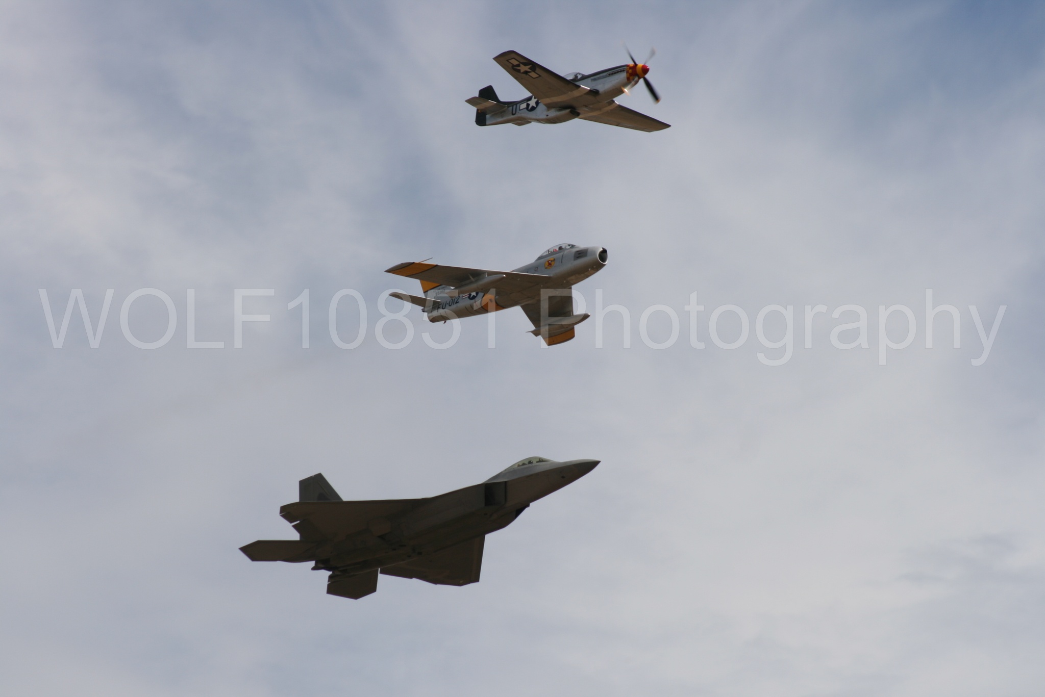 Aviation photography by WOLF10851 featuring Heritage Flight, P-51 Mustang, California Capital Airshow 2009, F-22 Raptor, Wee Willy 2.