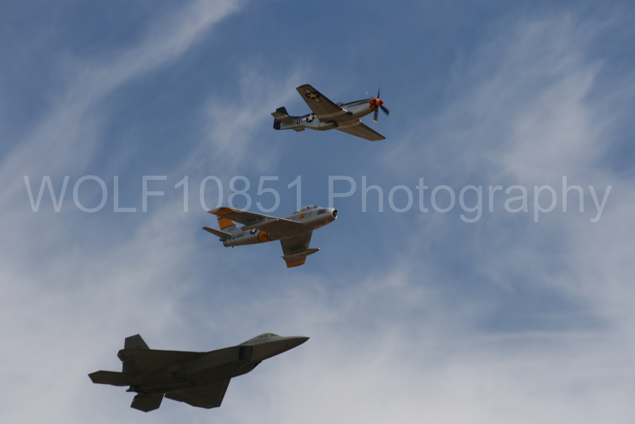 Aviation photography by WOLF10851 featuring Heritage Flight, P-51 Mustang, California Capital Airshow 2009, F-22 Raptor, Wee Willy 2.