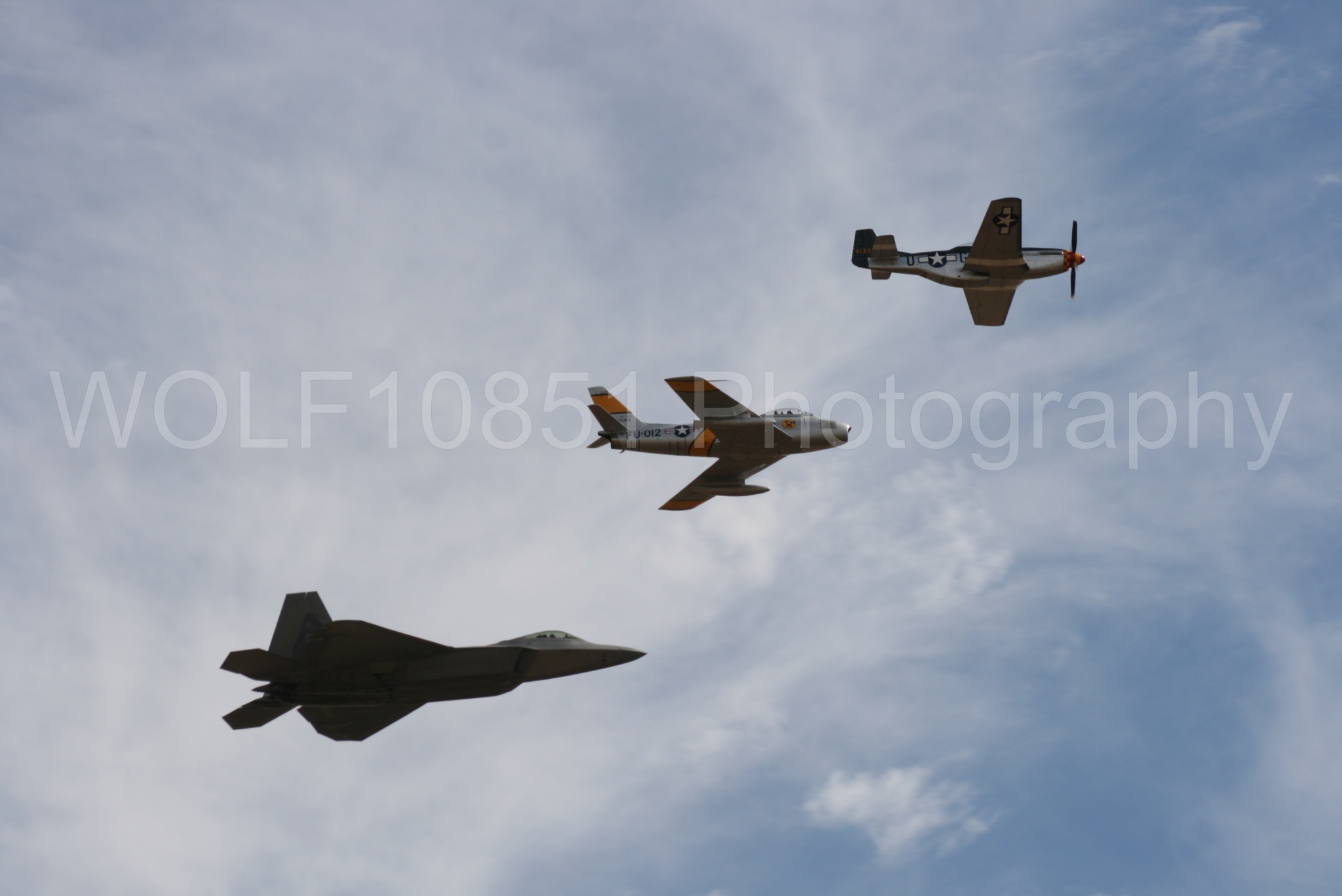 Aviation photography by WOLF10851 featuring Heritage Flight, P-51 Mustang, California Capital Airshow 2009, F-22 Raptor, Wee Willy 2.