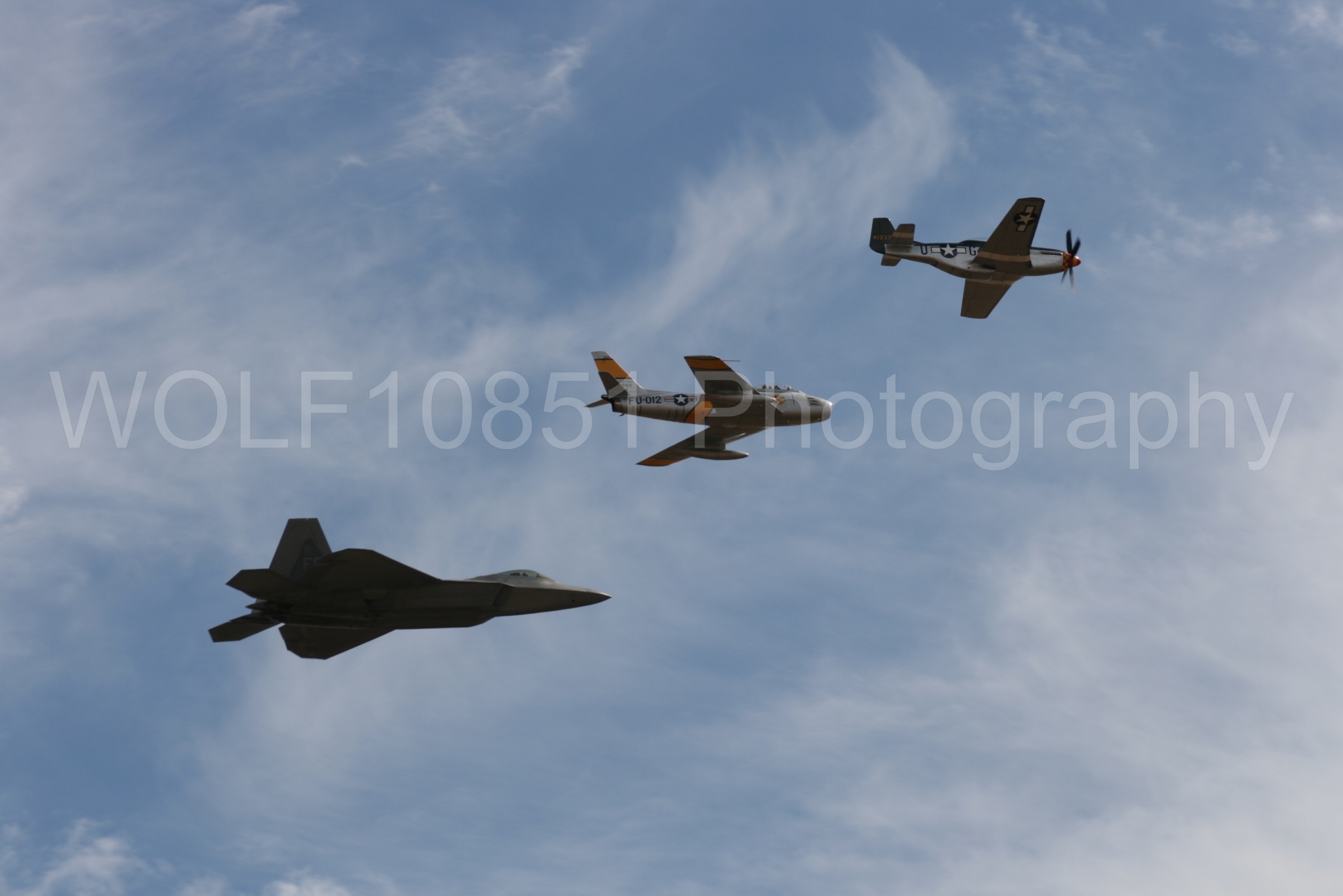 Aviation photography by WOLF10851 featuring Heritage Flight, P-51 Mustang, California Capital Airshow 2009, F-22 Raptor, Wee Willy 2.