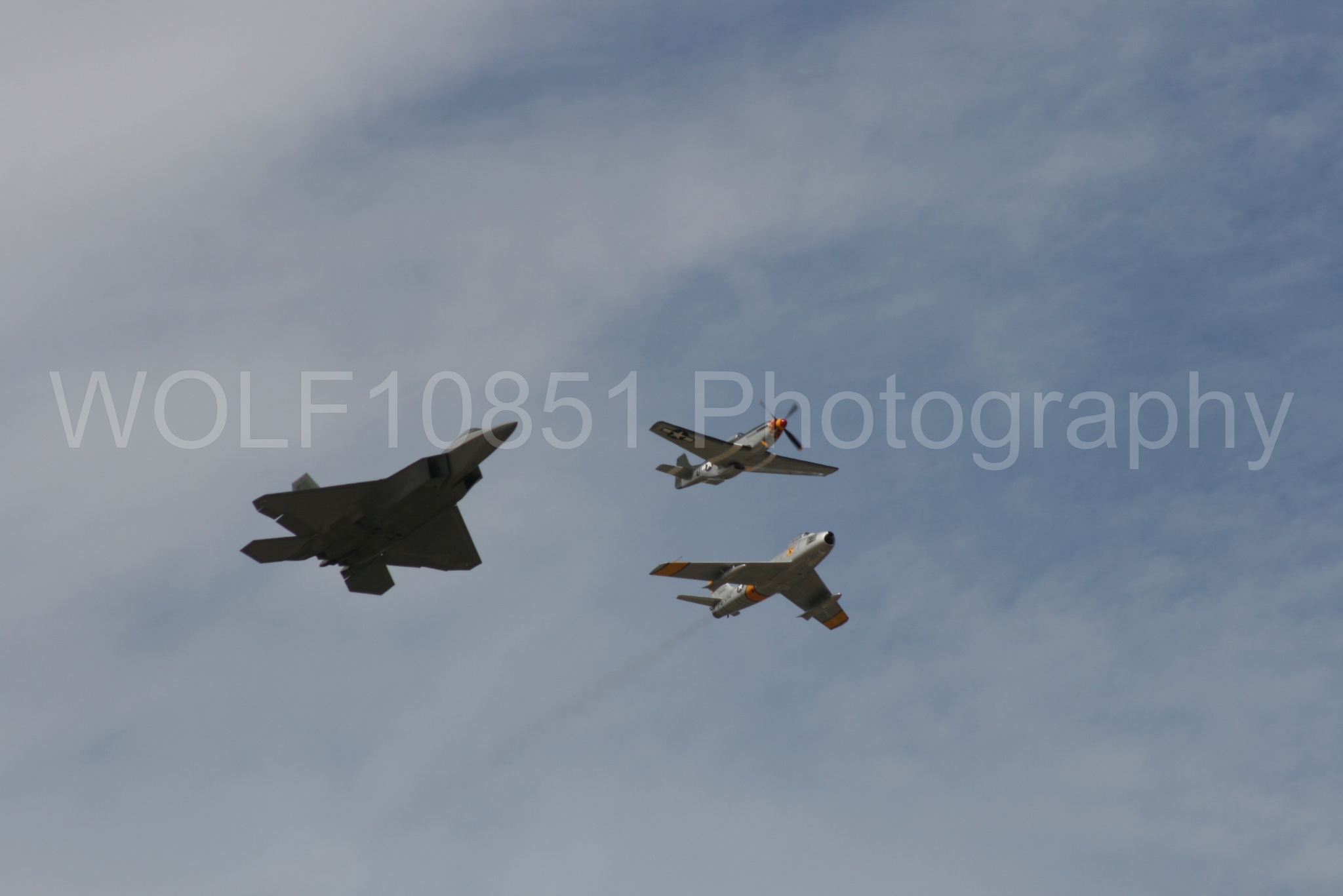 Aviation photography by WOLF10851 featuring Heritage Flight, P-51 Mustang, California Capital Airshow 2009, F-22 Raptor, Wee Willy 2.