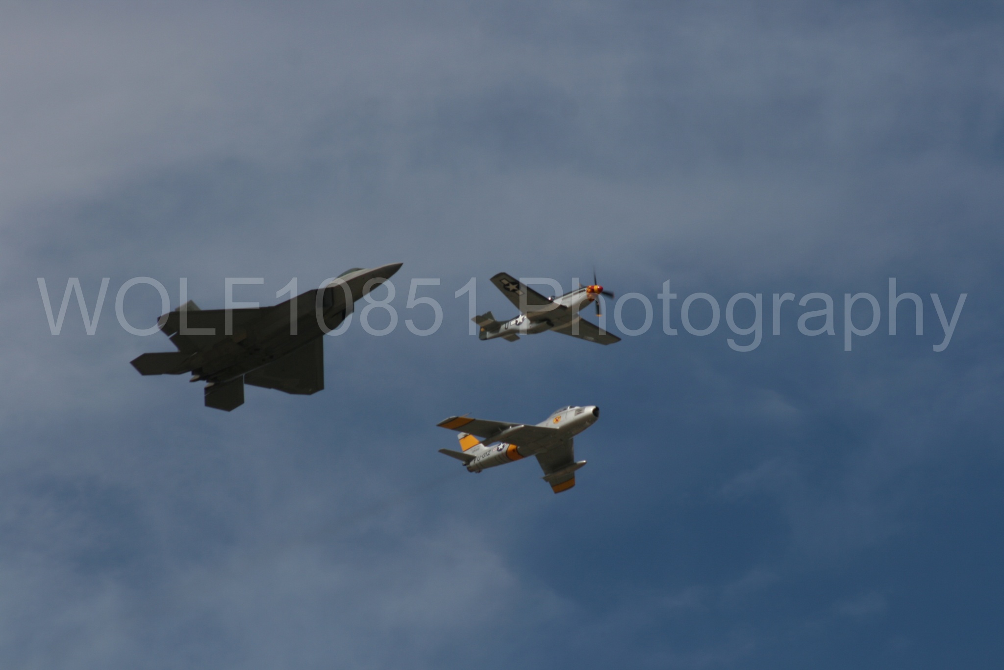 Aviation photography by WOLF10851 featuring Heritage Flight, P-51 Mustang, California Capital Airshow 2009, F-22 Raptor, Wee Willy 2.
