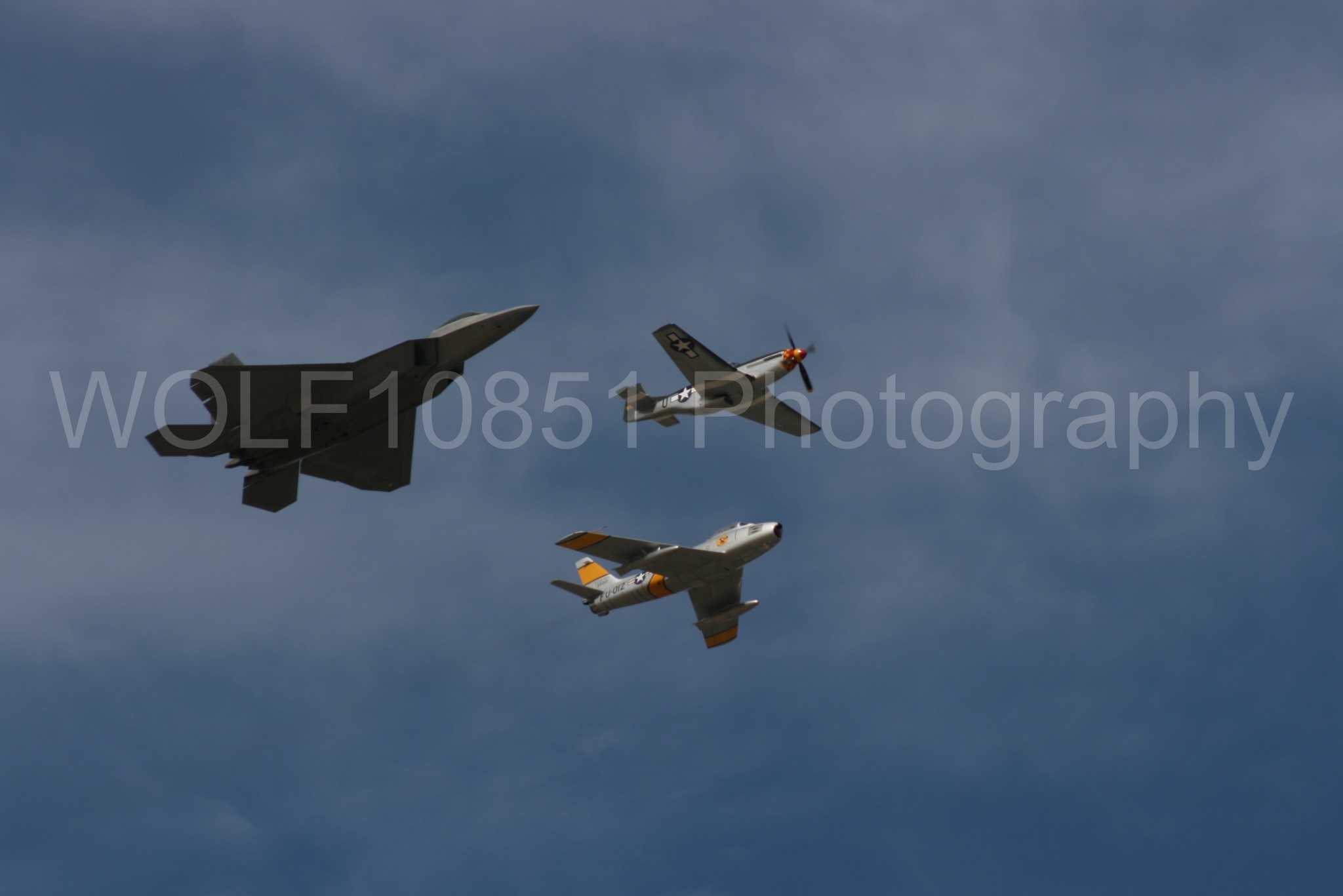 Aviation photography by WOLF10851 featuring Heritage Flight, P-51 Mustang, California Capital Airshow 2009, F-22 Raptor, Wee Willy 2.