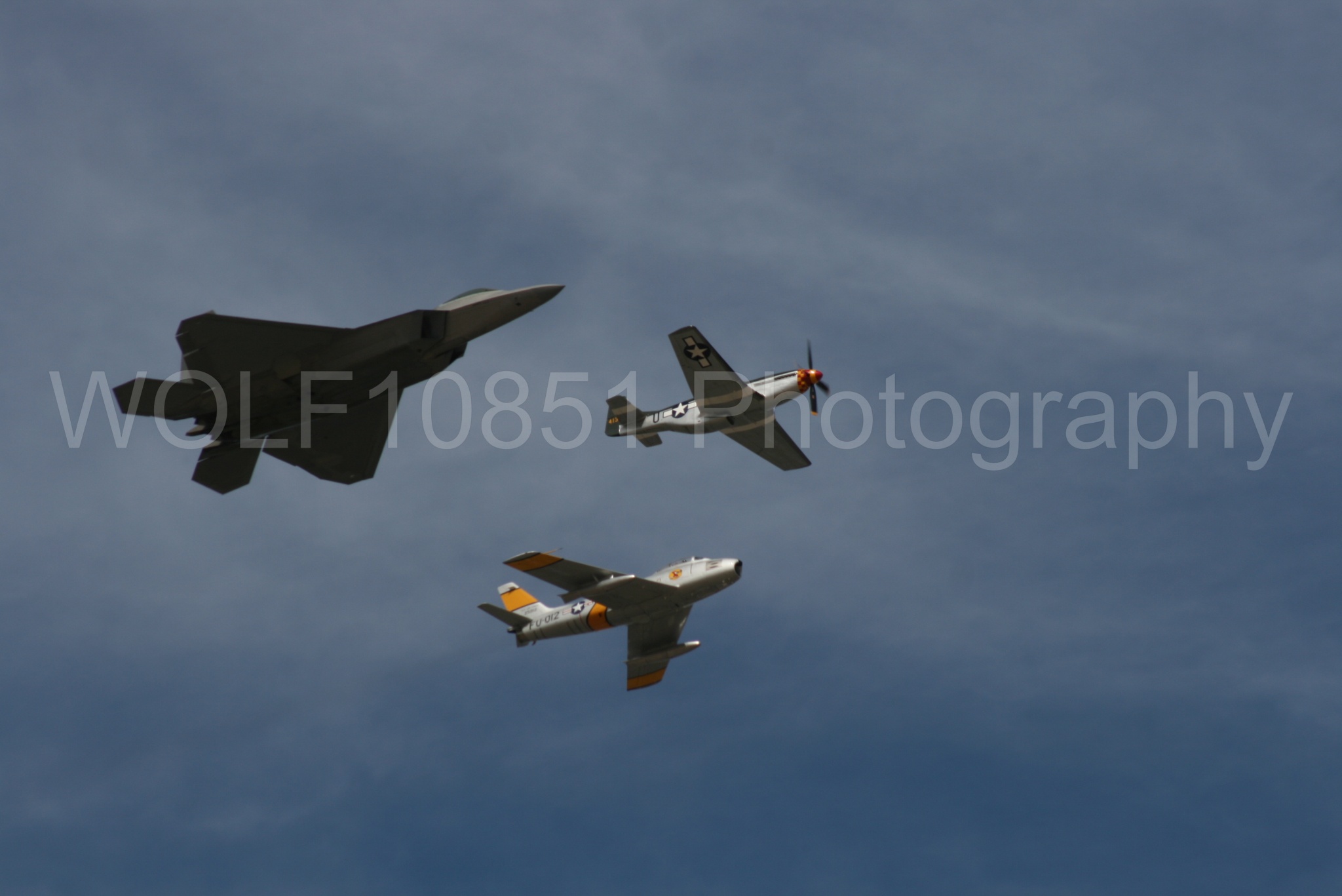 Aviation photography by WOLF10851 featuring Heritage Flight, P-51 Mustang, California Capital Airshow 2009, F-22 Raptor, Wee Willy 2.