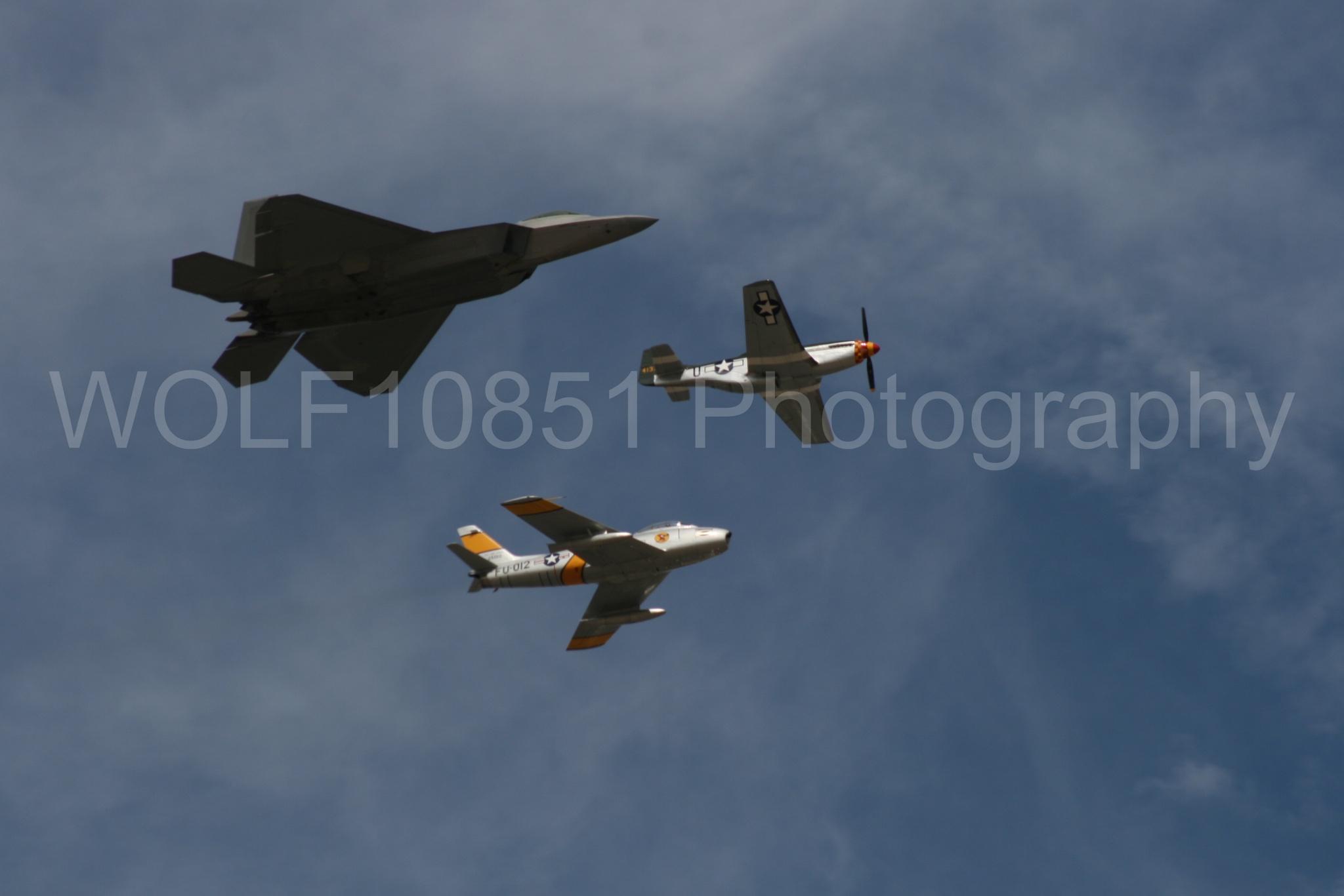 Aviation photography by WOLF10851 featuring Heritage Flight, P-51 Mustang, California Capital Airshow 2009, F-22 Raptor, Wee Willy 2.