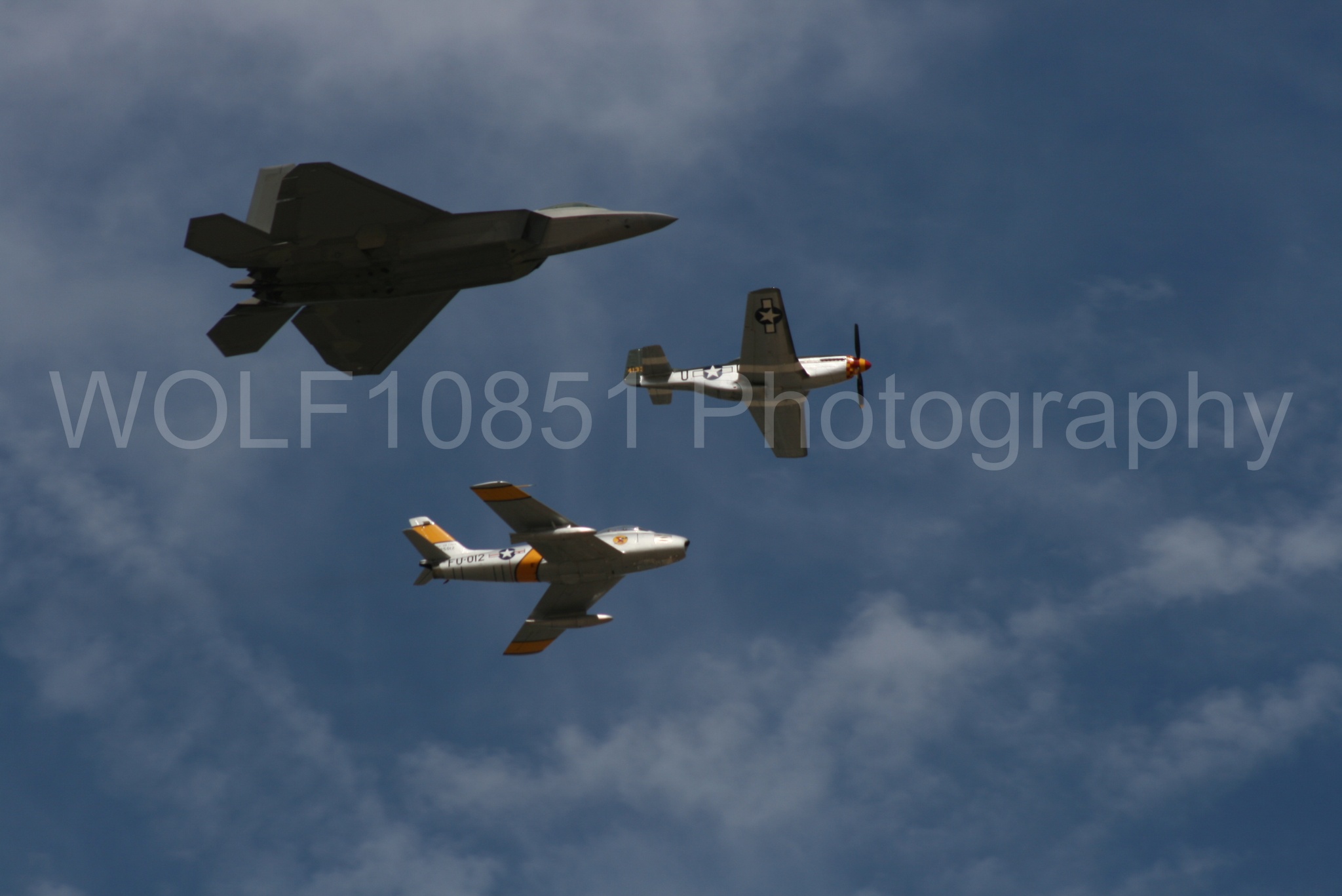 Aviation photography by WOLF10851 featuring Heritage Flight, P-51 Mustang, California Capital Airshow 2009, F-22 Raptor, Wee Willy 2.