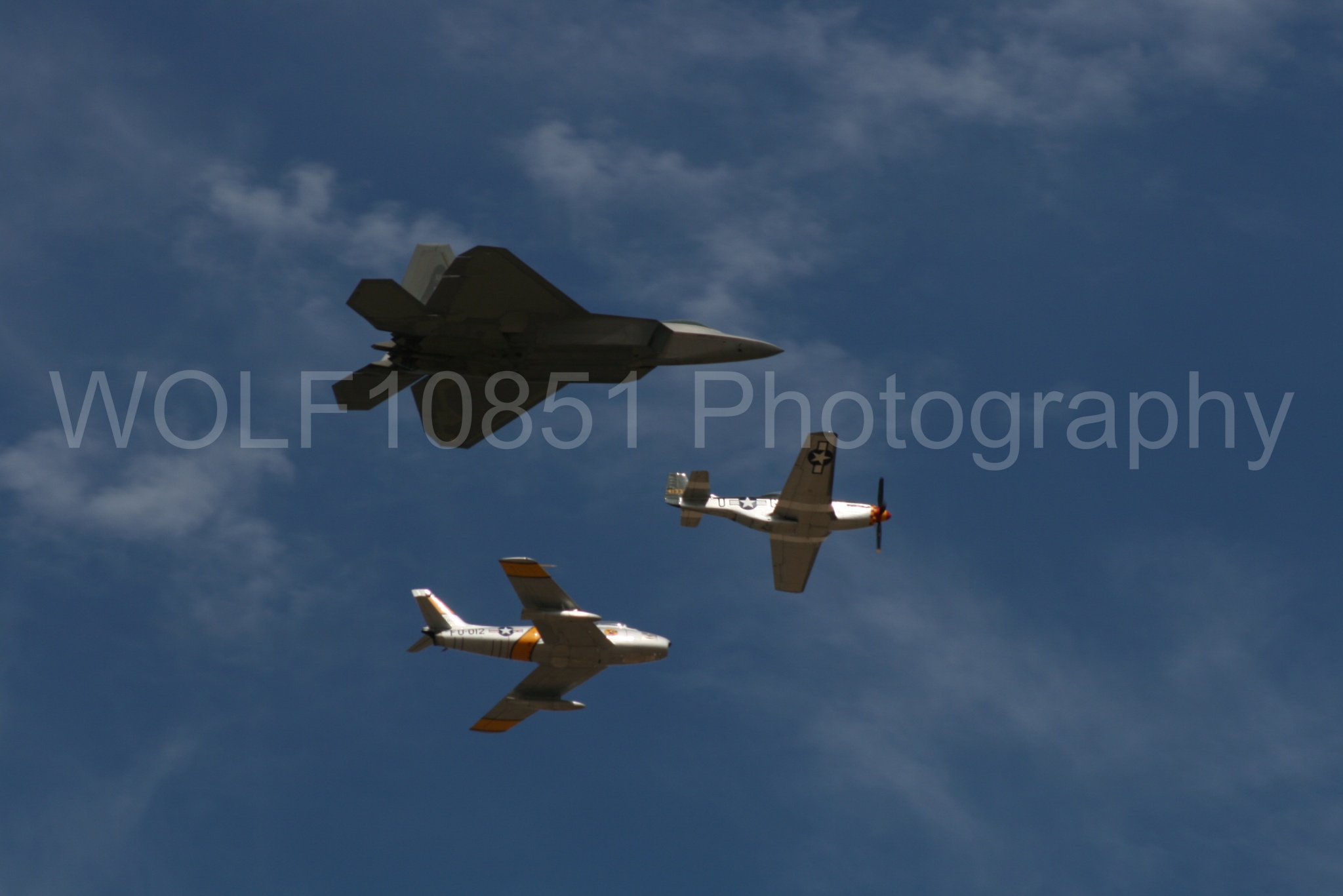 Aviation photography by WOLF10851 featuring Heritage Flight, P-51 Mustang, California Capital Airshow 2009, F-22 Raptor, Wee Willy 2.