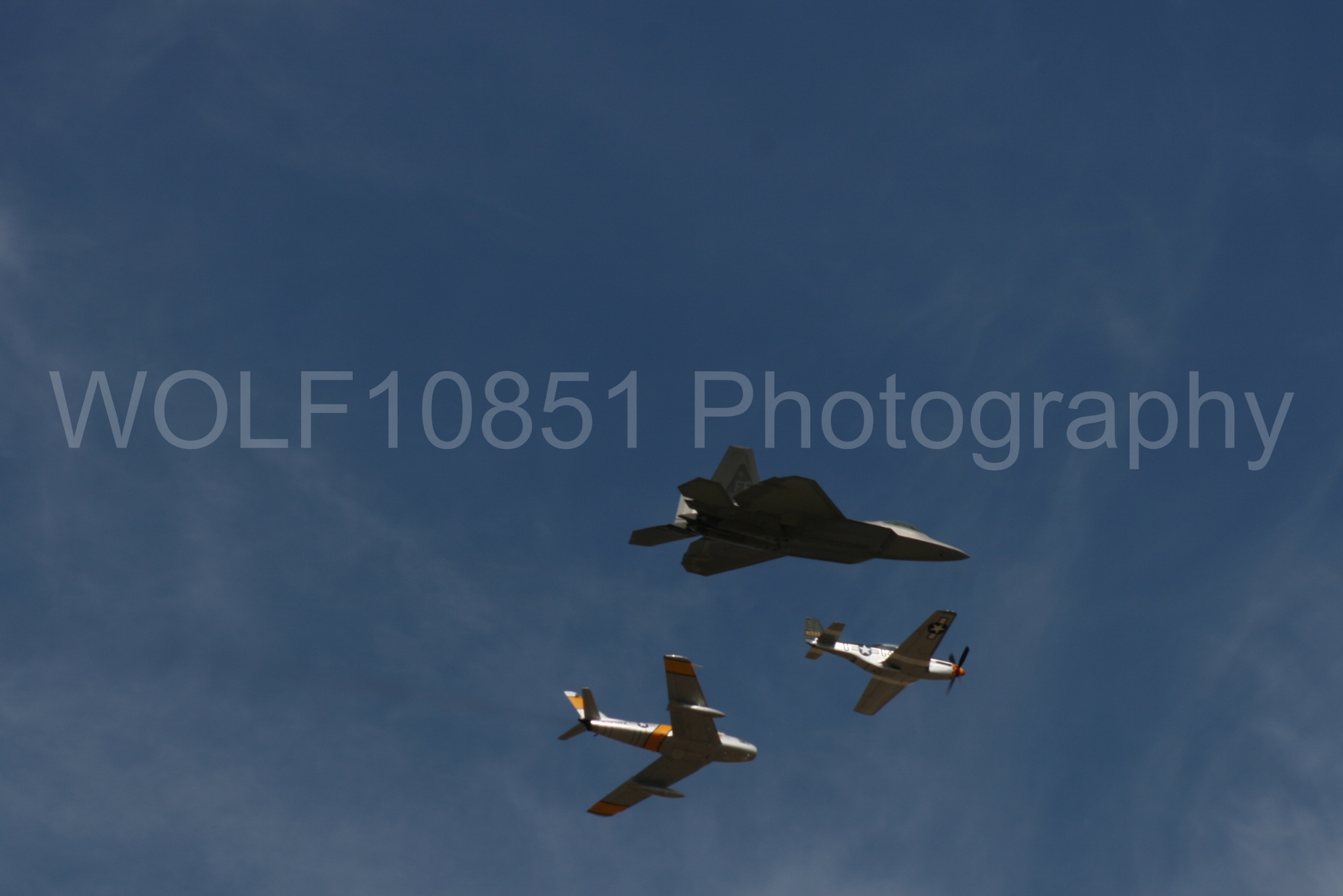 Aviation photography by WOLF10851 featuring Heritage Flight, P-51 Mustang, California Capital Airshow 2009, F-22 Raptor, Wee Willy 2.