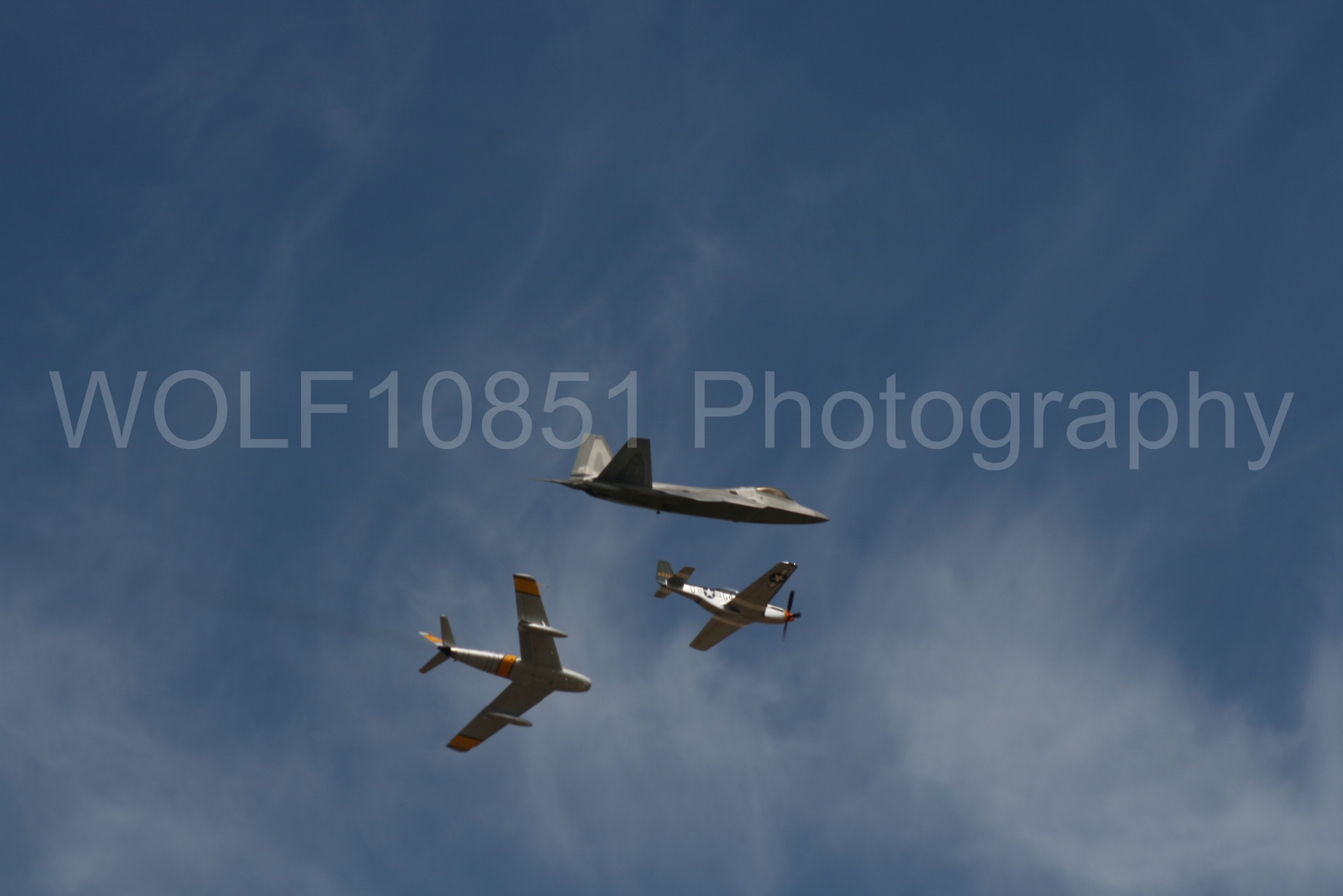 Aviation photography by WOLF10851 featuring Heritage Flight, P-51 Mustang, California Capital Airshow 2009, F-22 Raptor, Wee Willy 2.
