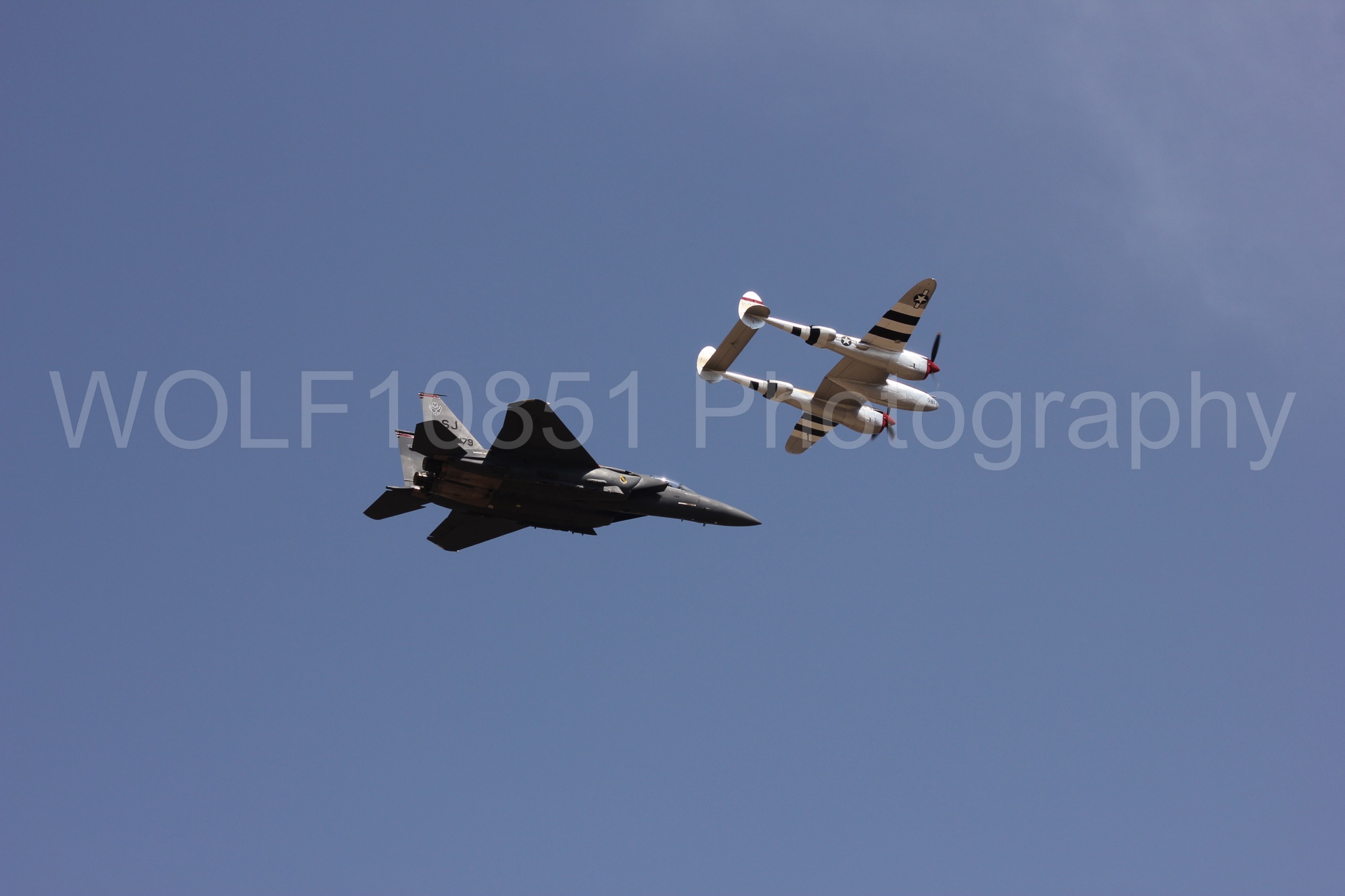 Aviation photography by WOLF10851 featuring Heritage Flight, F-15 Eagle, P-38 Lightning, Honey Bunny, California Capital Airshow 2011.