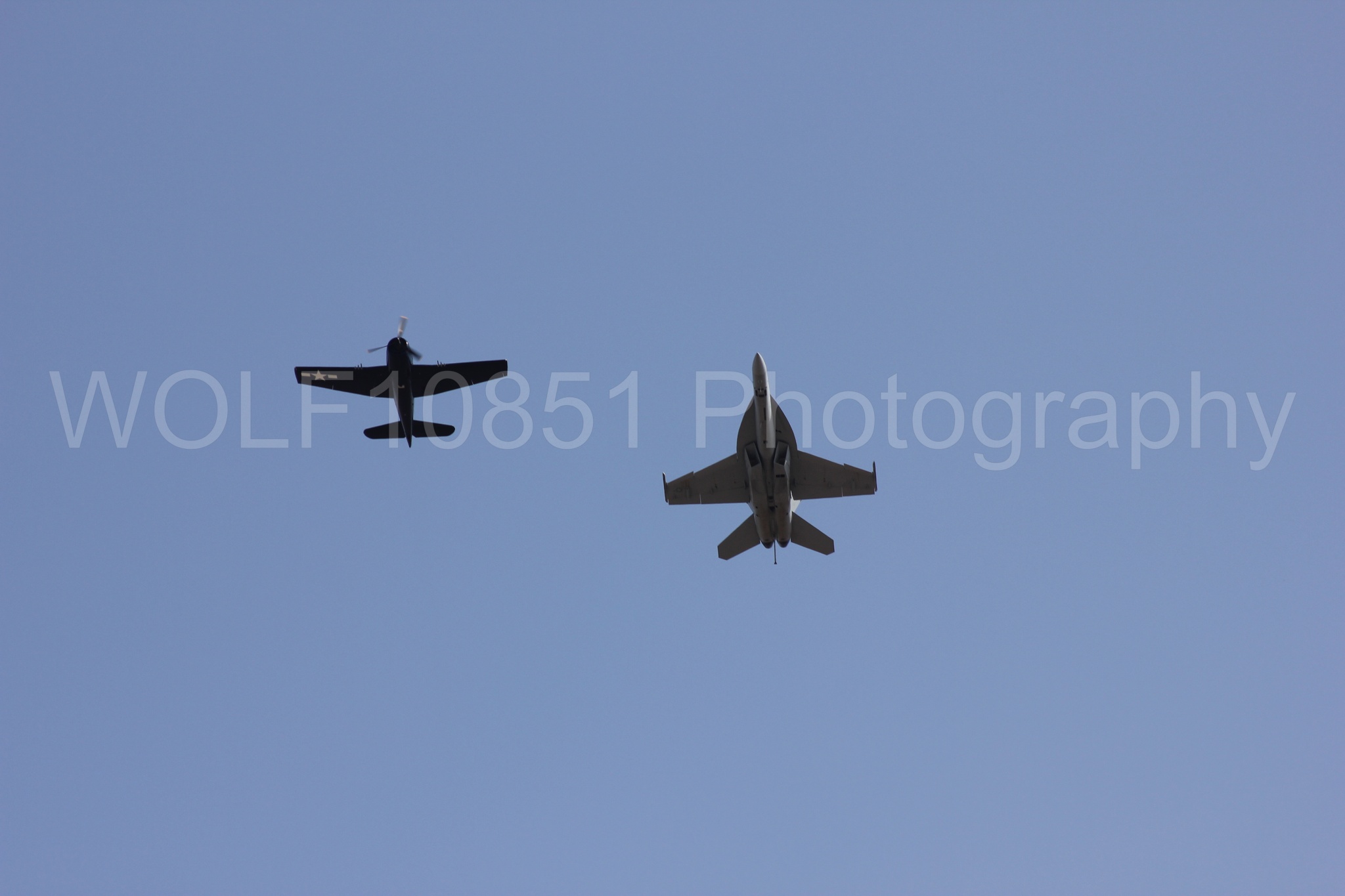 Aviation photography by WOLF10851 featuring FA-18 Super Hornet, Heritage Flight, California Capital Airshow 2011, A-1 Sky Raider, f-8f Bearcat.