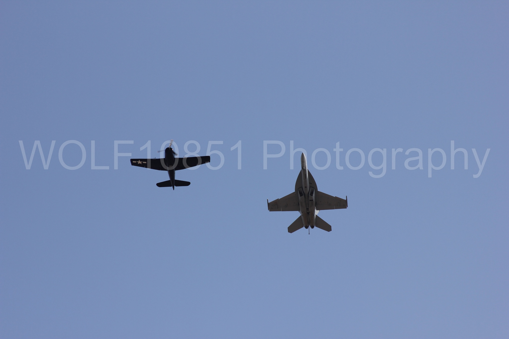 Aviation photography by WOLF10851 featuring FA-18 Super Hornet, Heritage Flight, California Capital Airshow 2011, A-1 Sky Raider, f-8f Bearcat.