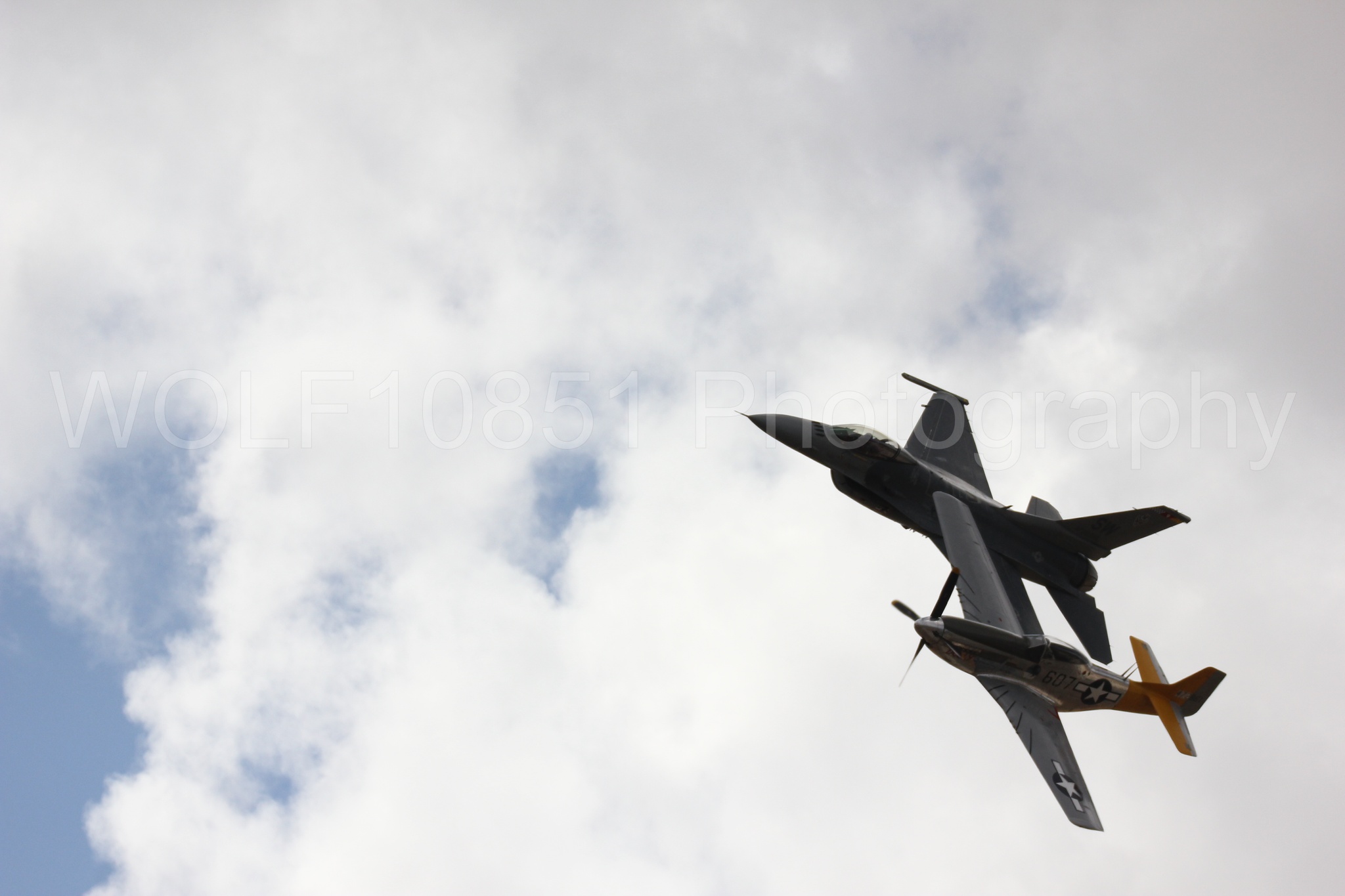 Aviation photography by WOLF10851 featuring Heritage Flight, F-16 Fighting Falcon, P-51 Mustang, California Capital Airshow 2016, Spam Can.