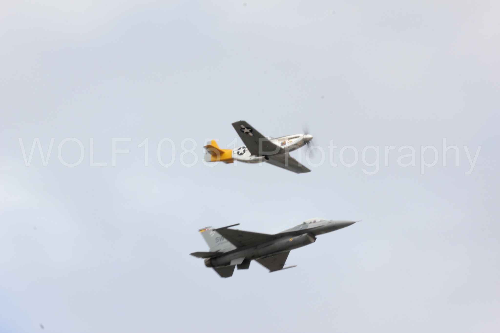 Aviation photography by WOLF10851 featuring Heritage Flight, F-16 Fighting Falcon, P-51 Mustang, California Capital Airshow 2016, Spam Can.