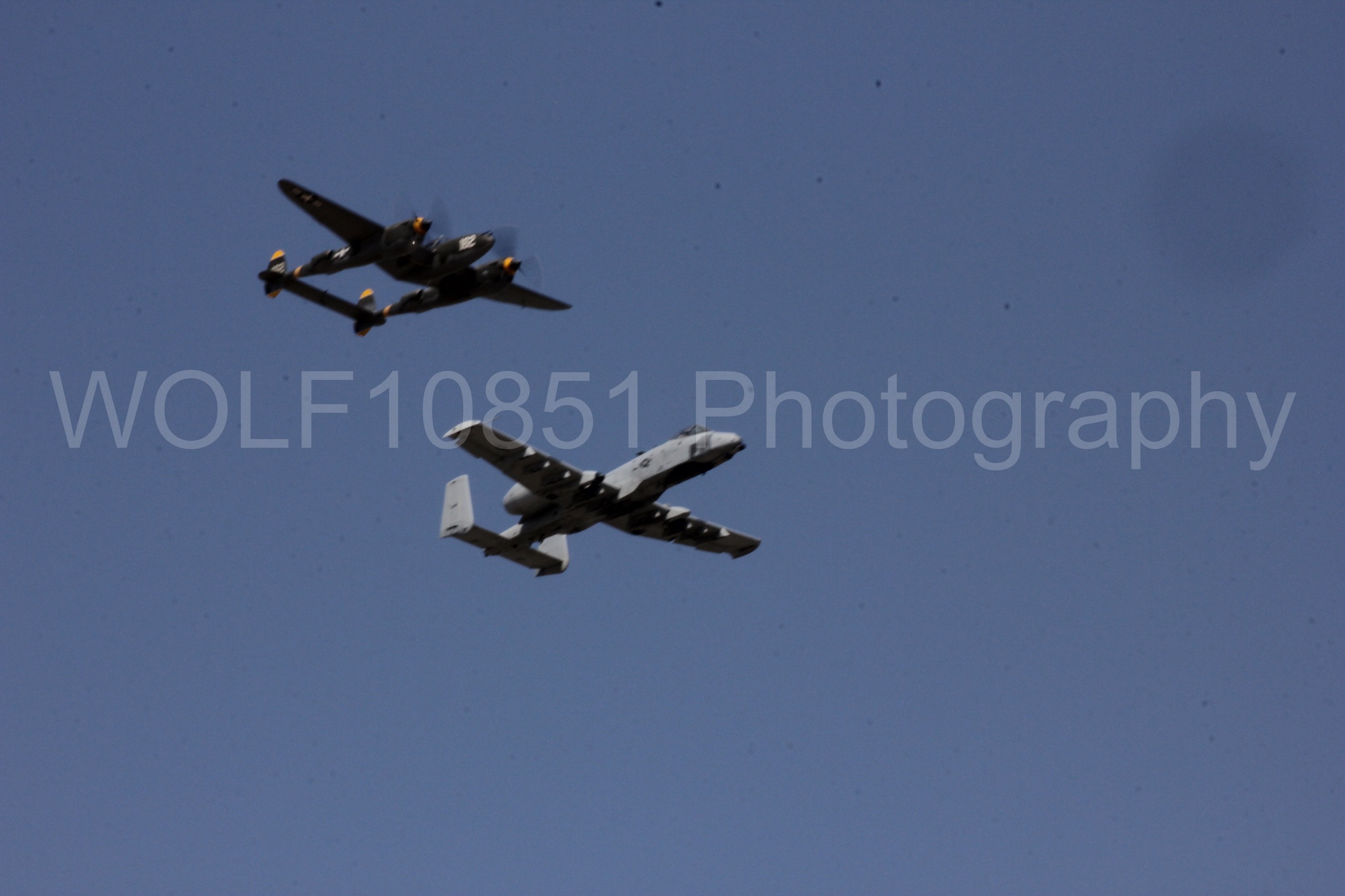 Aviation photography by WOLF10851 featuring P-38 Lightning, A-10 Warthog, 23 Skidoo, California Capital Airshow 2017.
