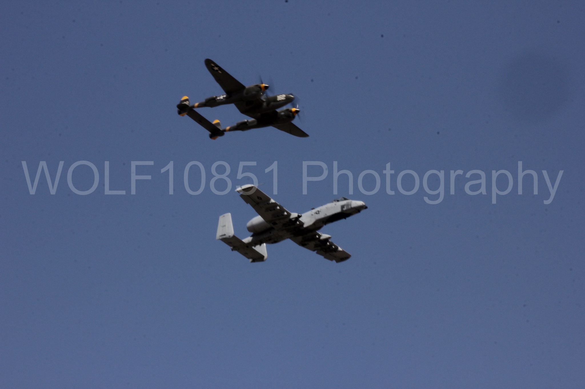 Aviation photography by WOLF10851 featuring P-38 Lightning, A-10 Warthog, 23 Skidoo, California Capital Airshow 2017.