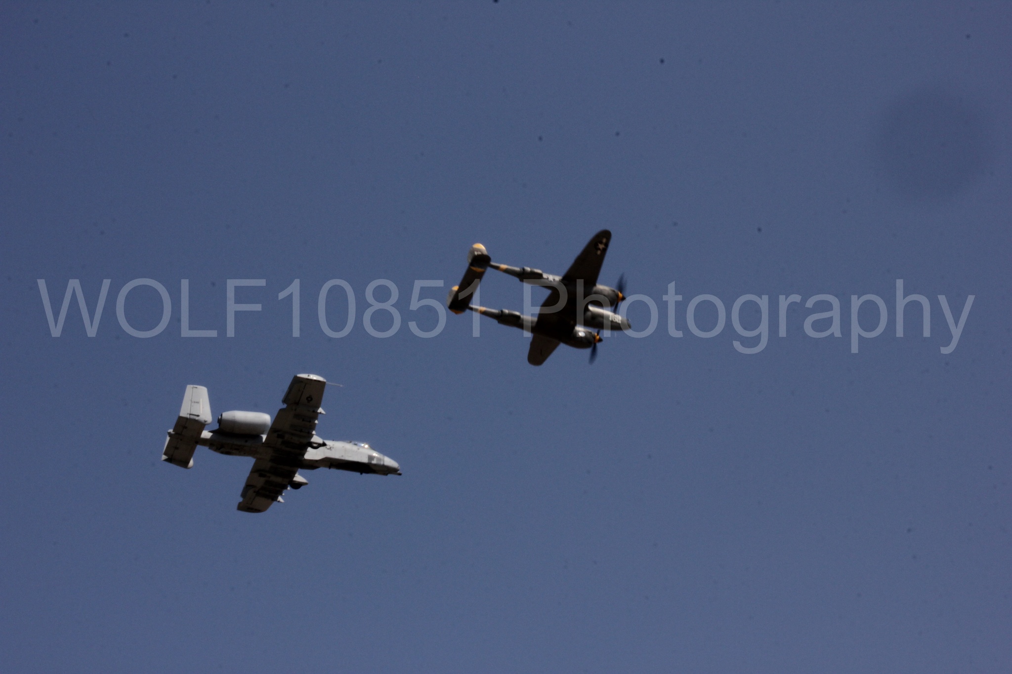 Aviation photography by WOLF10851 featuring P-38 Lightning, A-10 Warthog, 23 Skidoo, California Capital Airshow 2017.