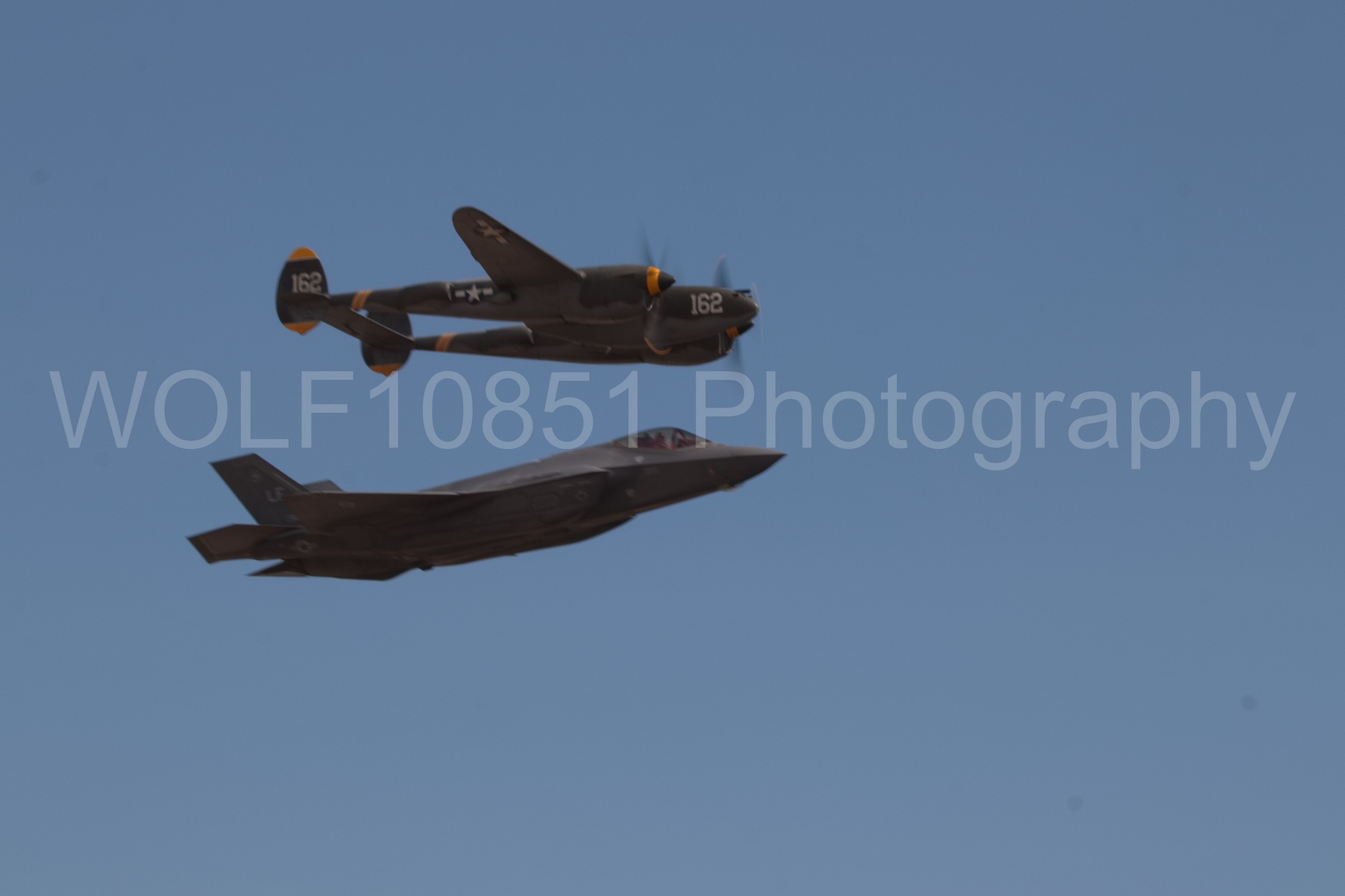 Aviation photography by WOLF10851 featuring F-35 Lightning 2, P-38 Lightning, 23 Skidoo, California Capital Airshow 2018.