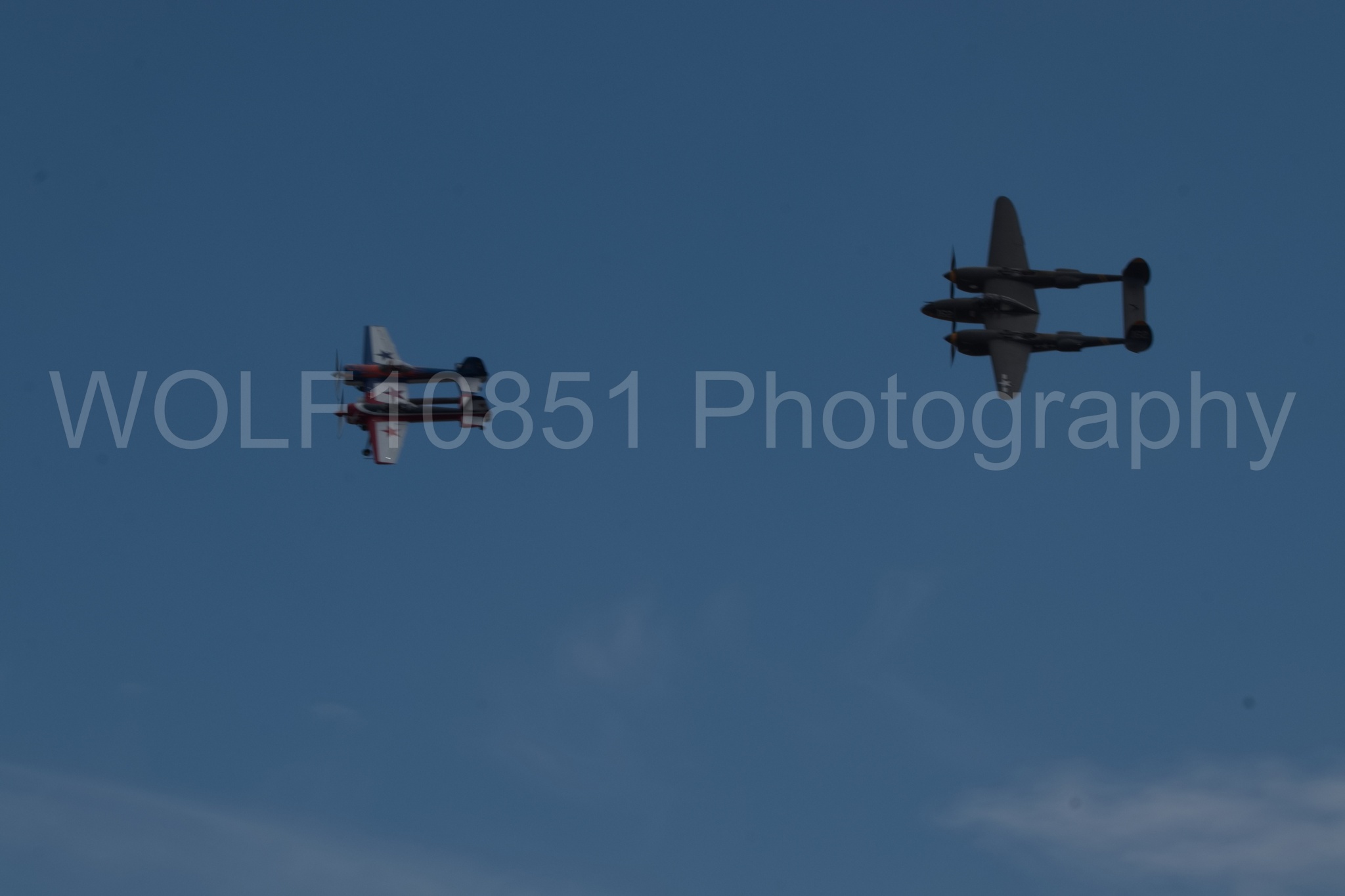 Aviation photography by WOLF10851 featuring P-38 Lightning, 23 Skidoo, California Capital Airshow 2018, Yak 110, YAK 55.