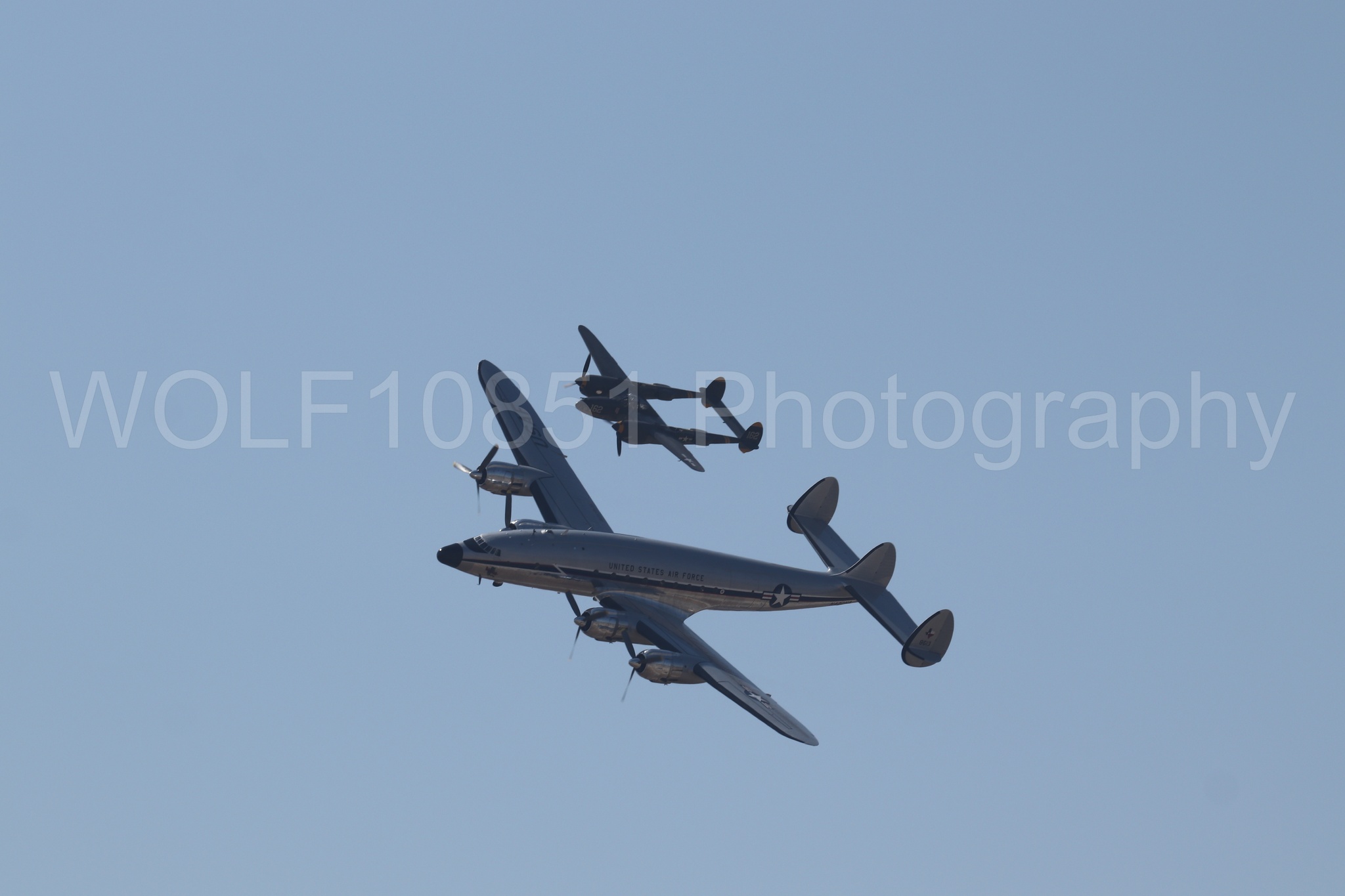 Aviation photography by WOLF10851 featuring P-38 Lightning, 23 Skidoo, California Capital Airshow 2023, Bataan, C-121A Constellation.