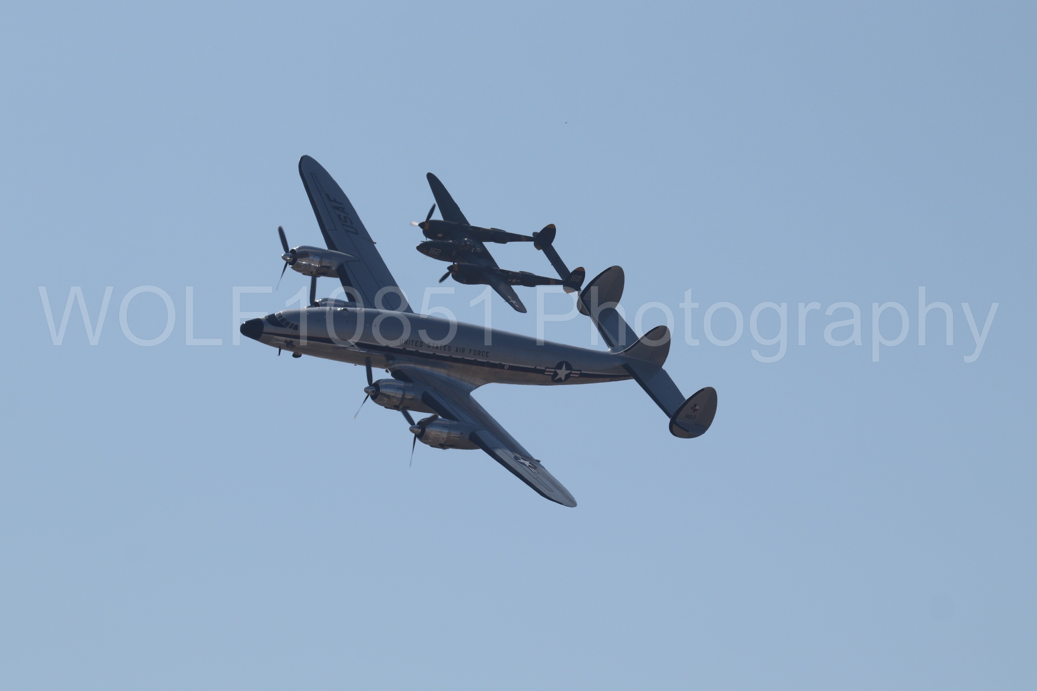 Aviation photography by WOLF10851 featuring P-38 Lightning, 23 Skidoo, California Capital Airshow 2023, Bataan, C-121A Constellation.