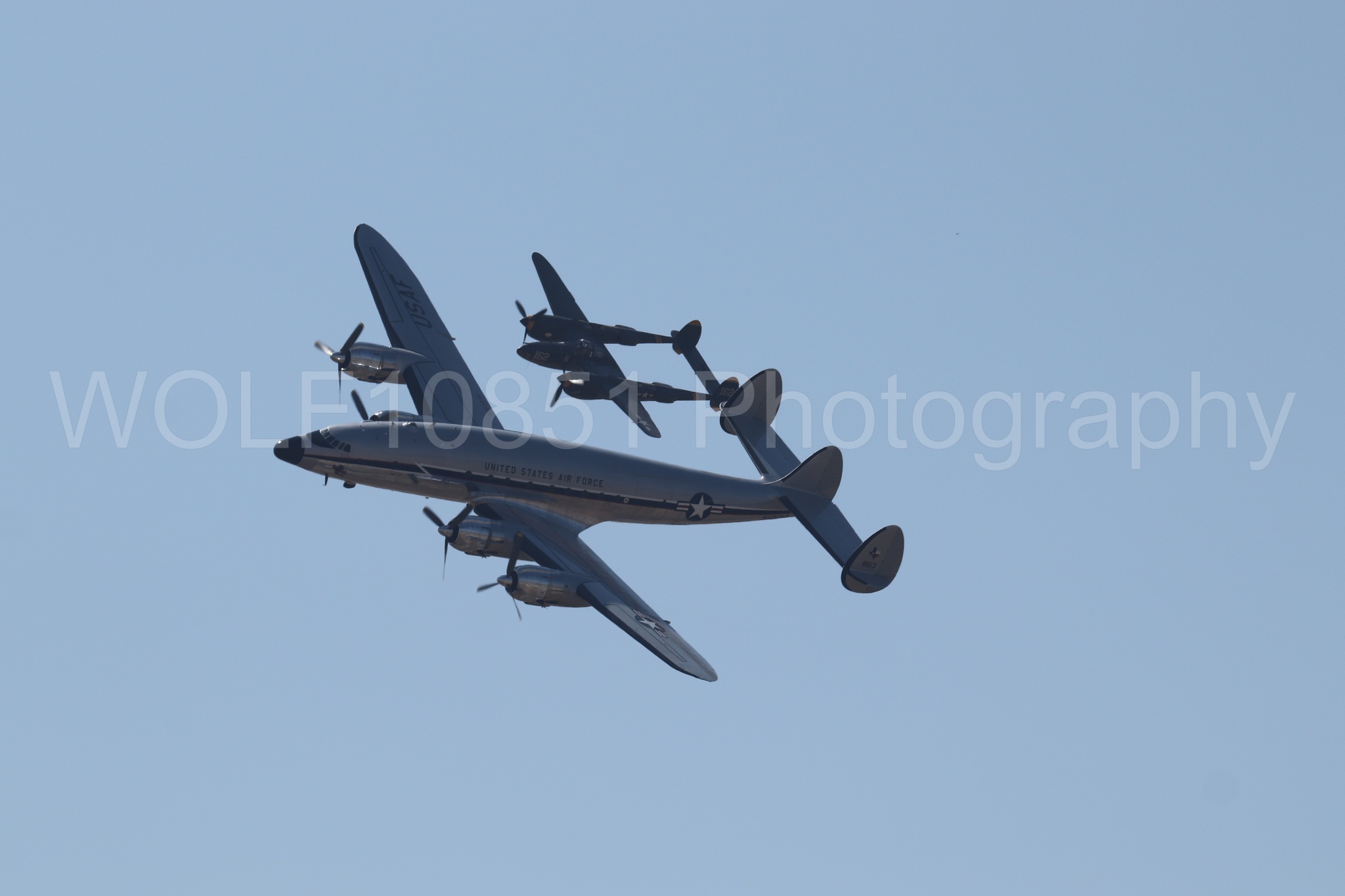 Aviation photography by WOLF10851 featuring P-38 Lightning, 23 Skidoo, California Capital Airshow 2023, Bataan, C-121A Constellation.