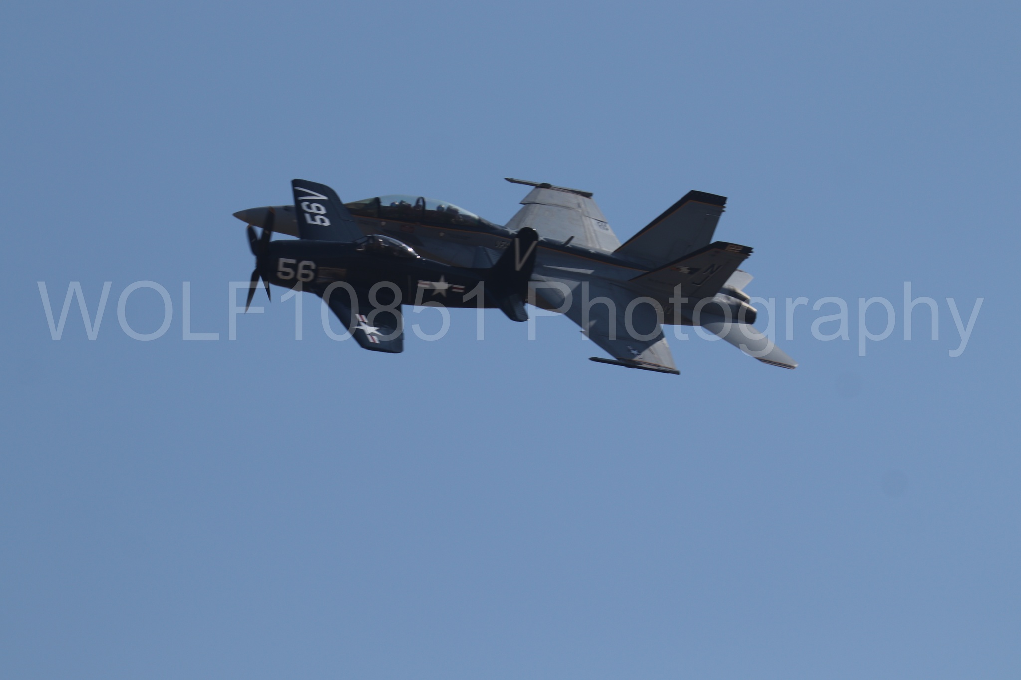 Aviation photography by WOLF10851 featuring FA-18 Super Hornet, f-8f Bearcat, Rhino Demo Team, California Capital Airshow 2023.