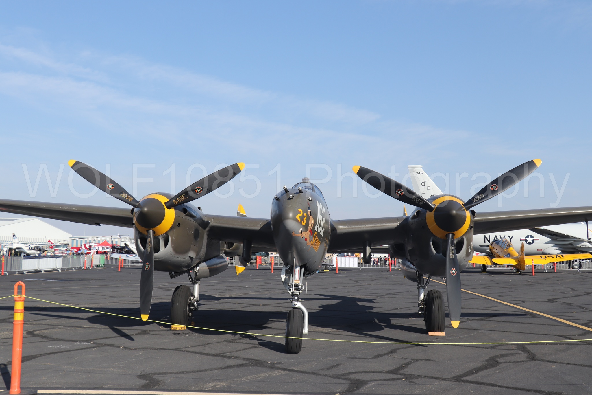 Aviation photography by WOLF10851 featuring Static Display, P-38 Lightning, 23 Skidoo, California Capital Airshow 2023.