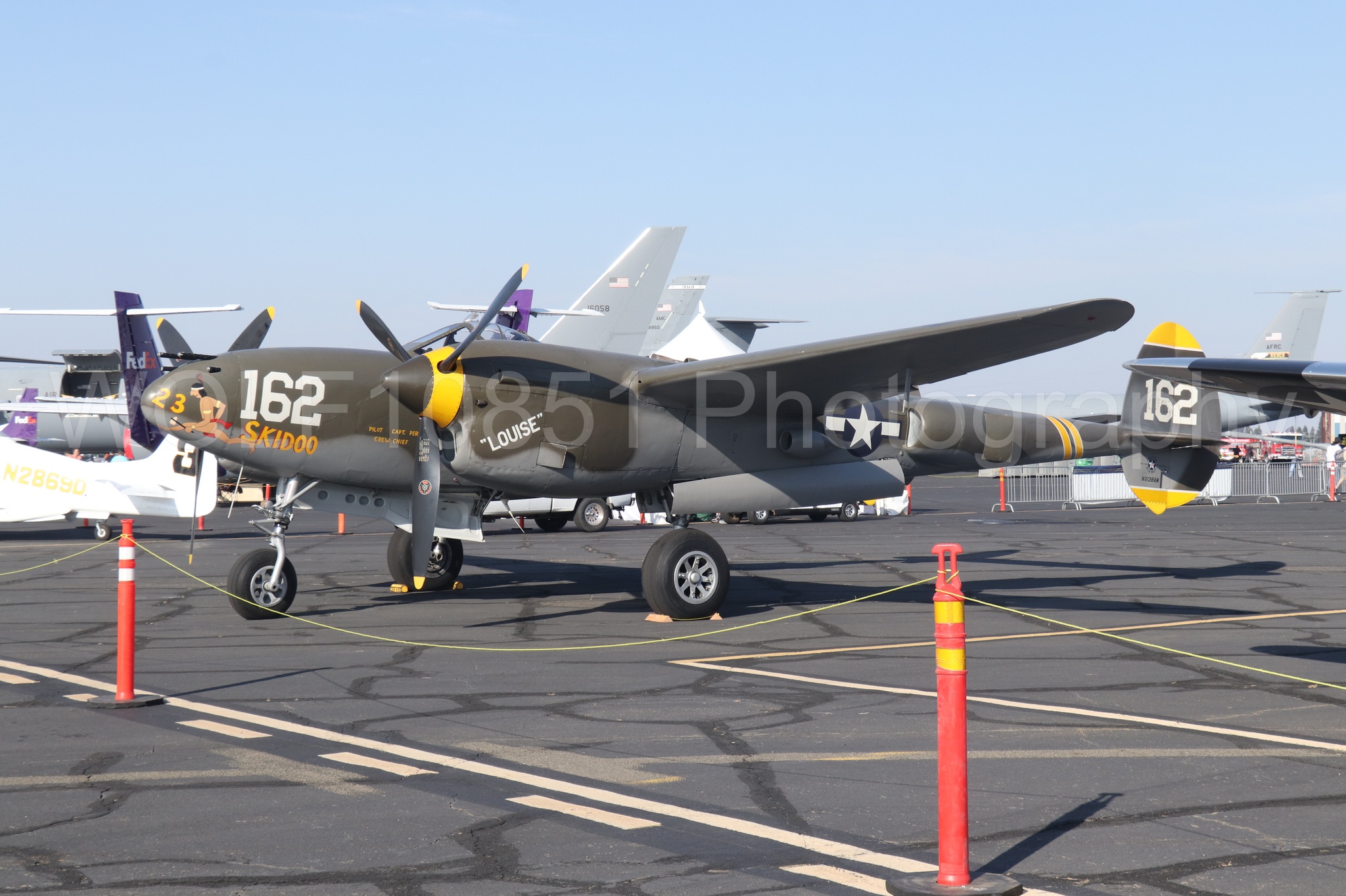 Aviation photography by WOLF10851 featuring Static Display, P-38 Lightning, 23 Skidoo, California Capital Airshow 2023.