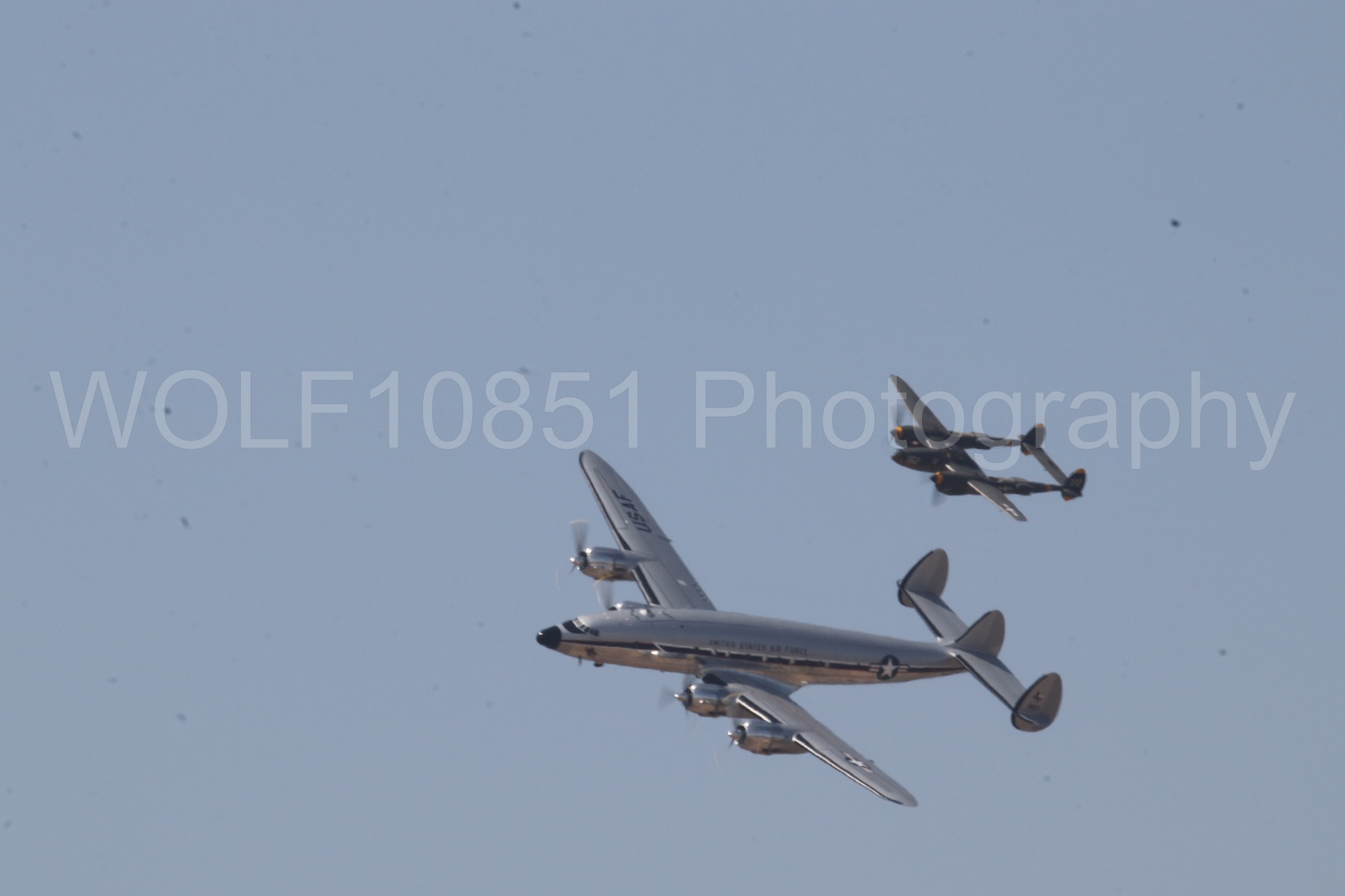 Aviation photography by WOLF10851 featuring P-38 Lightning, 23 Skidoo, California Capital Airshow 2023, Bataan, C-121A Constellation.