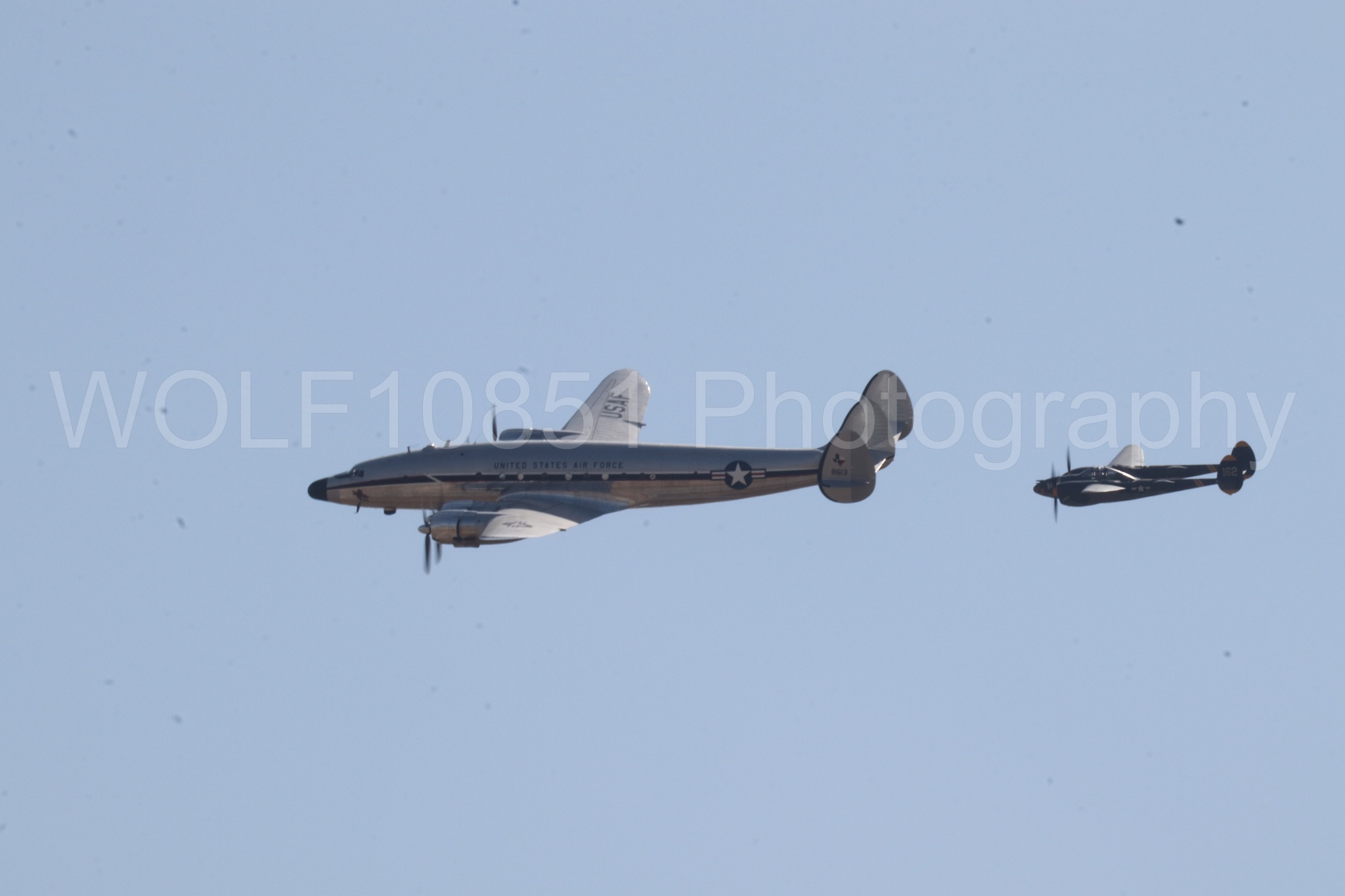 Aviation photography by WOLF10851 featuring P-38 Lightning, 23 Skidoo, California Capital Airshow 2023, Bataan, C-121A Constellation.