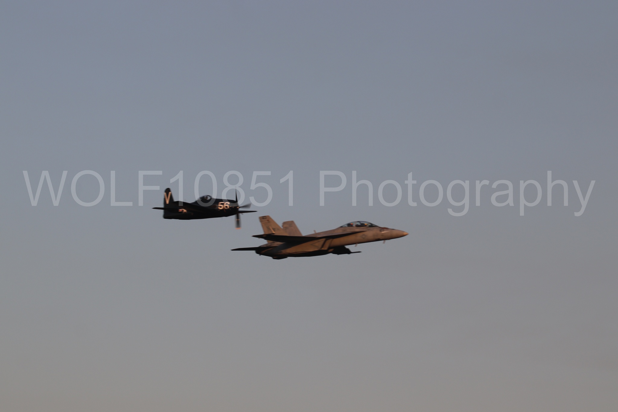 Aviation photography by WOLF10851 featuring FA-18 Super Hornet, f-8f Bearcat, Rhino Demo Team, California Capital Airshow 2024.