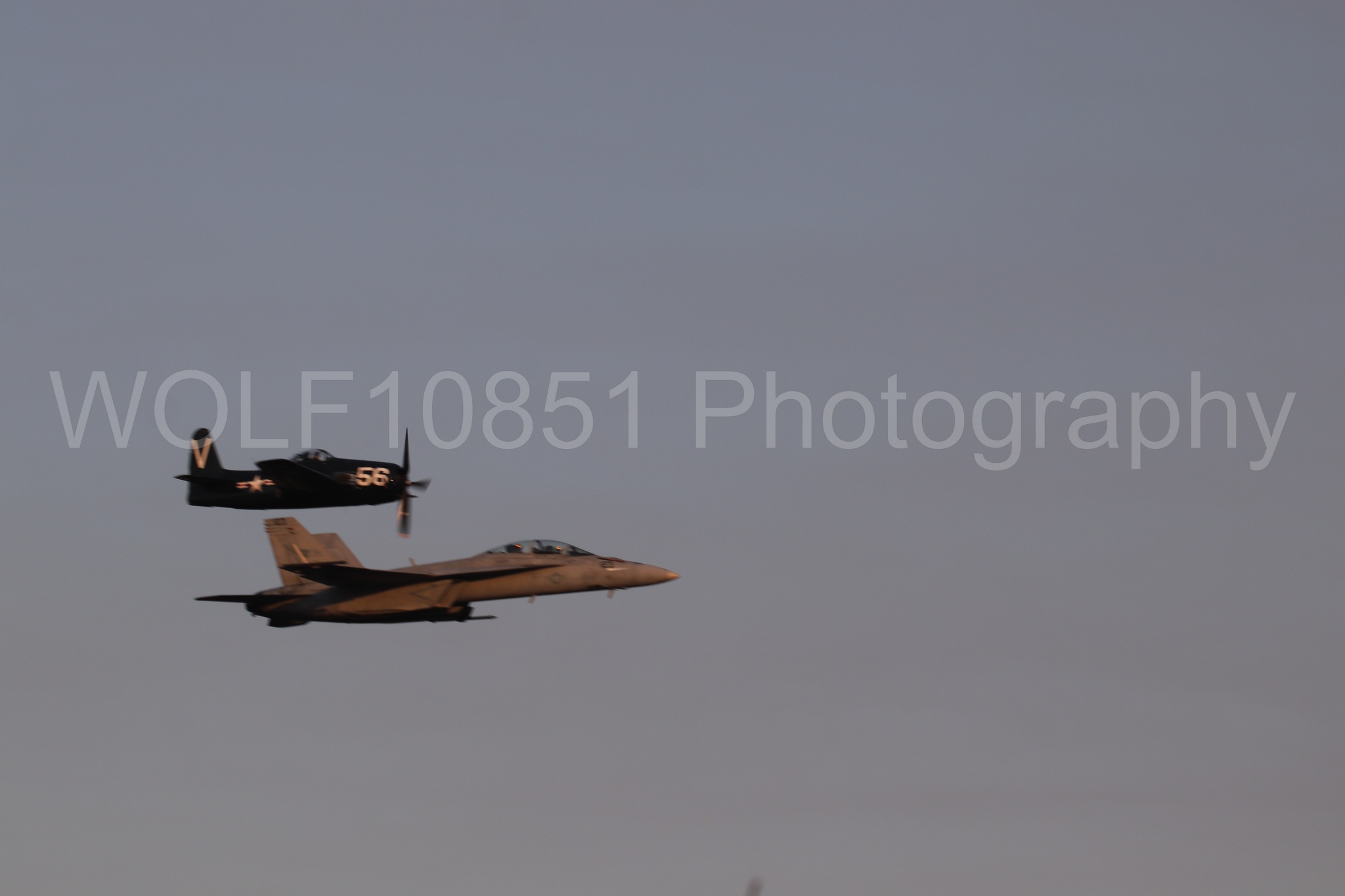 Aviation photography by WOLF10851 featuring FA-18 Super Hornet, f-8f Bearcat, Rhino Demo Team, California Capital Airshow 2024.