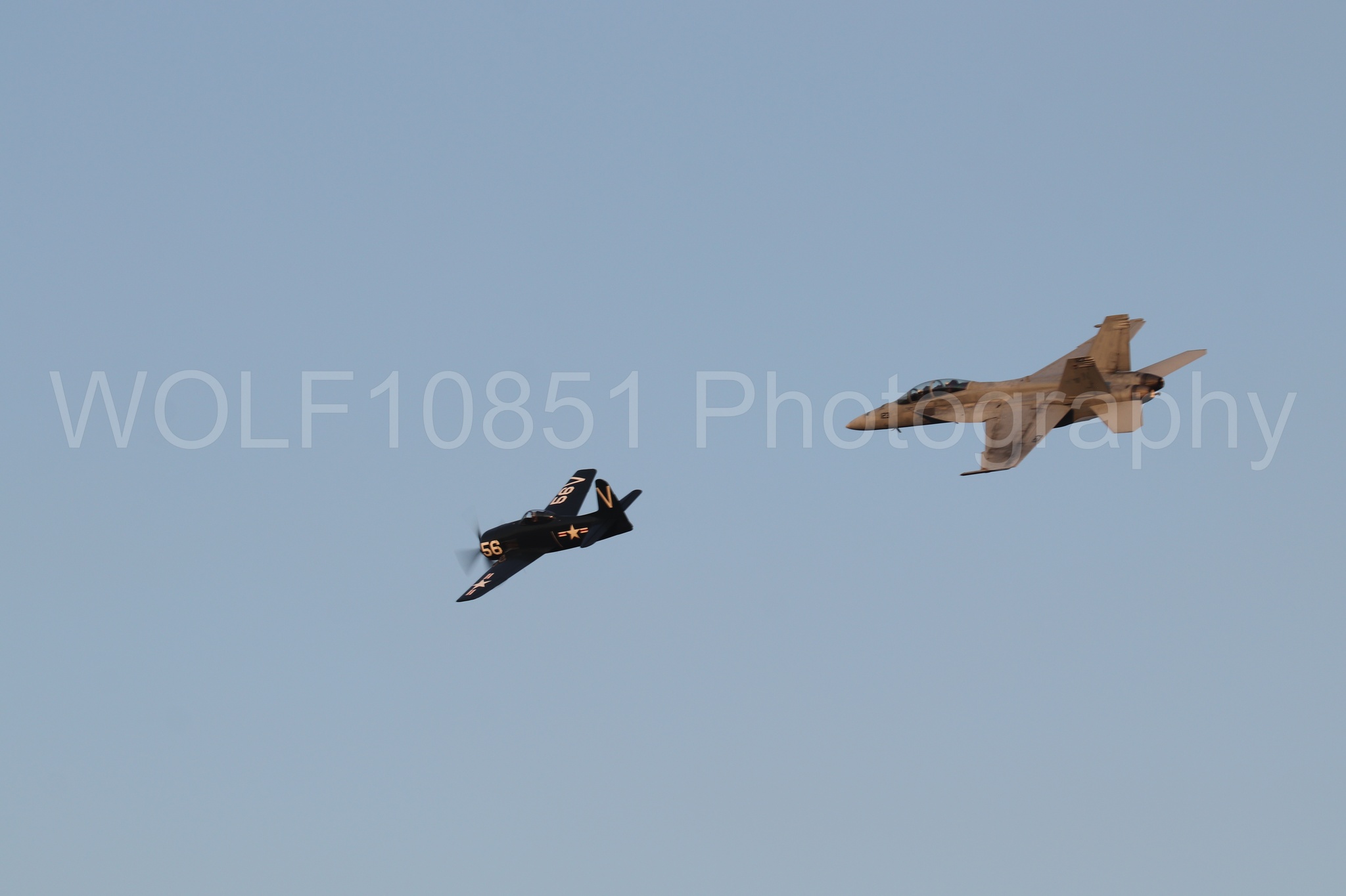 Aviation photography by WOLF10851 featuring FA-18 Super Hornet, f-8f Bearcat, Rhino Demo Team, California Capital Airshow 2024.
