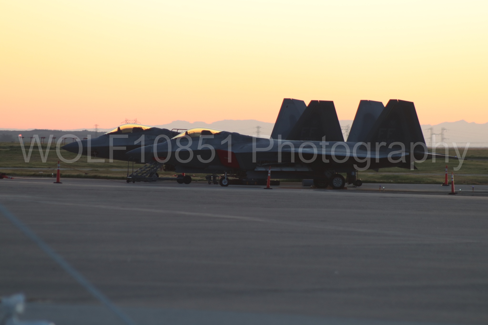 Aviation photography by WOLF10851 featuring Static Display, F-22 Raptor, Raptor Demo Team, Golden Hour, Wings Over Solano 2024.