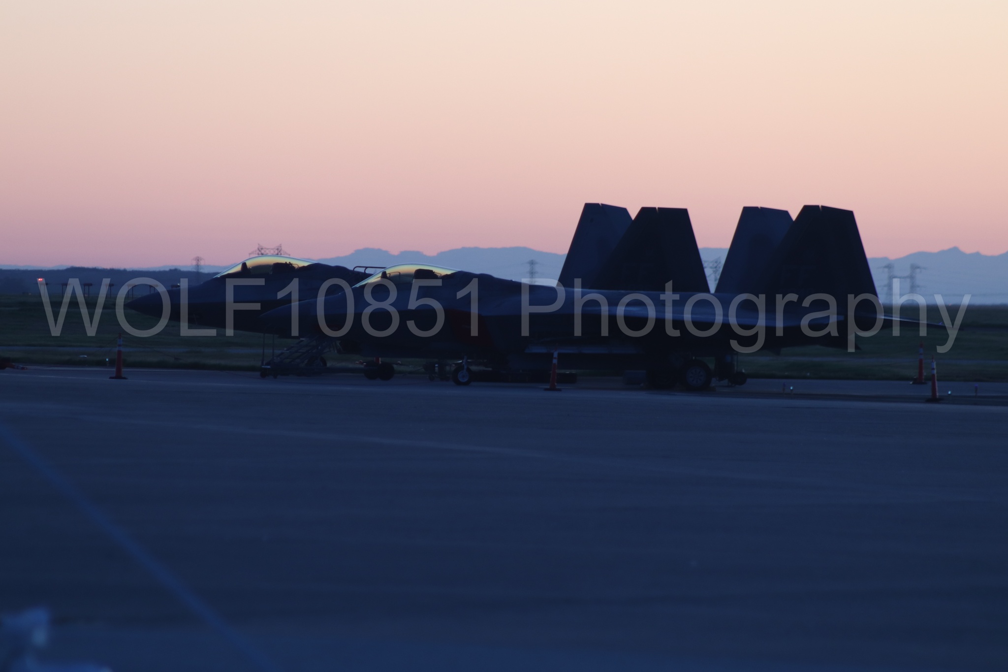 Aviation photography by WOLF10851 featuring Static Display, F-22 Raptor, Raptor Demo Team, Golden Hour, Wings Over Solano 2024.