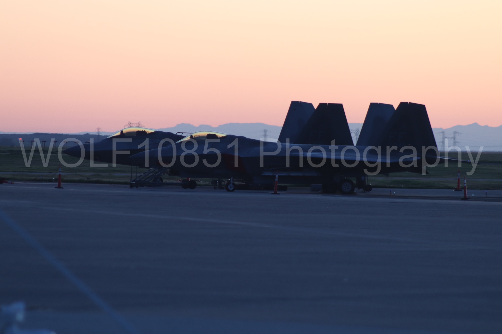 Aviation photography by WOLF10851 featuring Static Display, F-22 Raptor, Raptor Demo Team, Golden Hour, Wings Over Solano 2024.