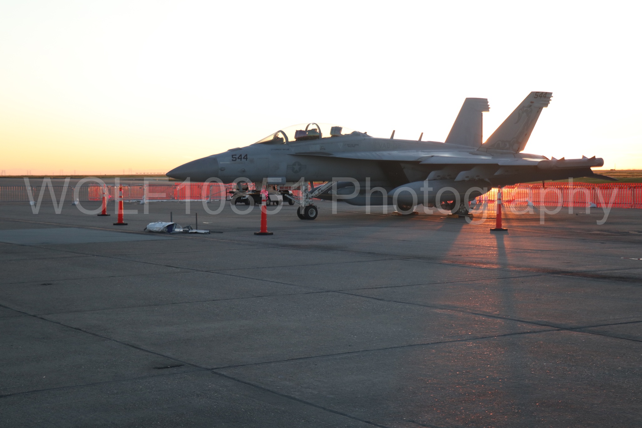Aviation photography by WOLF10851 featuring FA-18 Super Hornet, Static Display, Rhino Demo Team, Golden Hour, Wings Over Solano 2024.