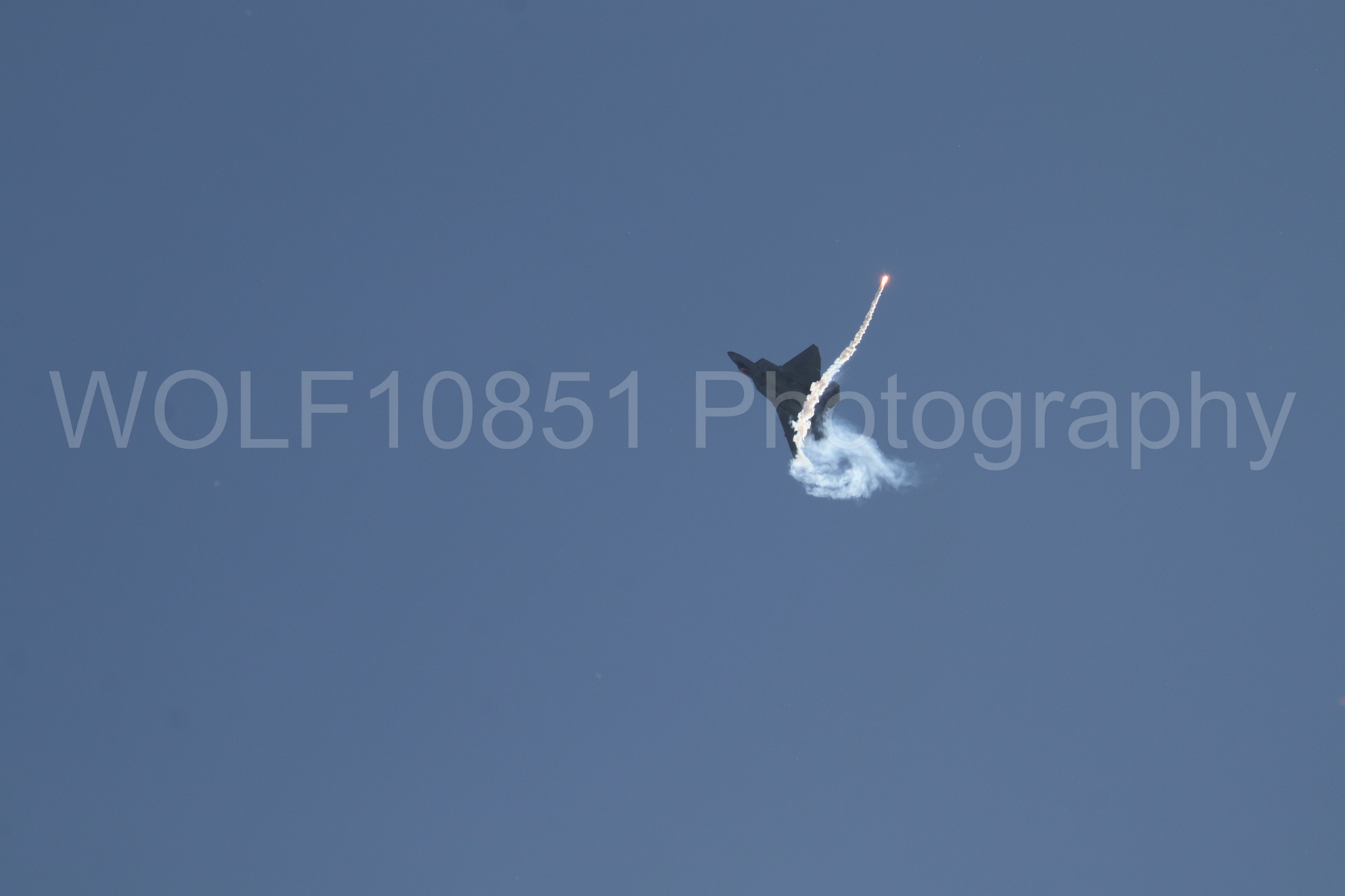 Aviation photography by WOLF10851 featuring F-22 Raptor, Raptor Demo Team, Wings Over Solano 2024, Flares.