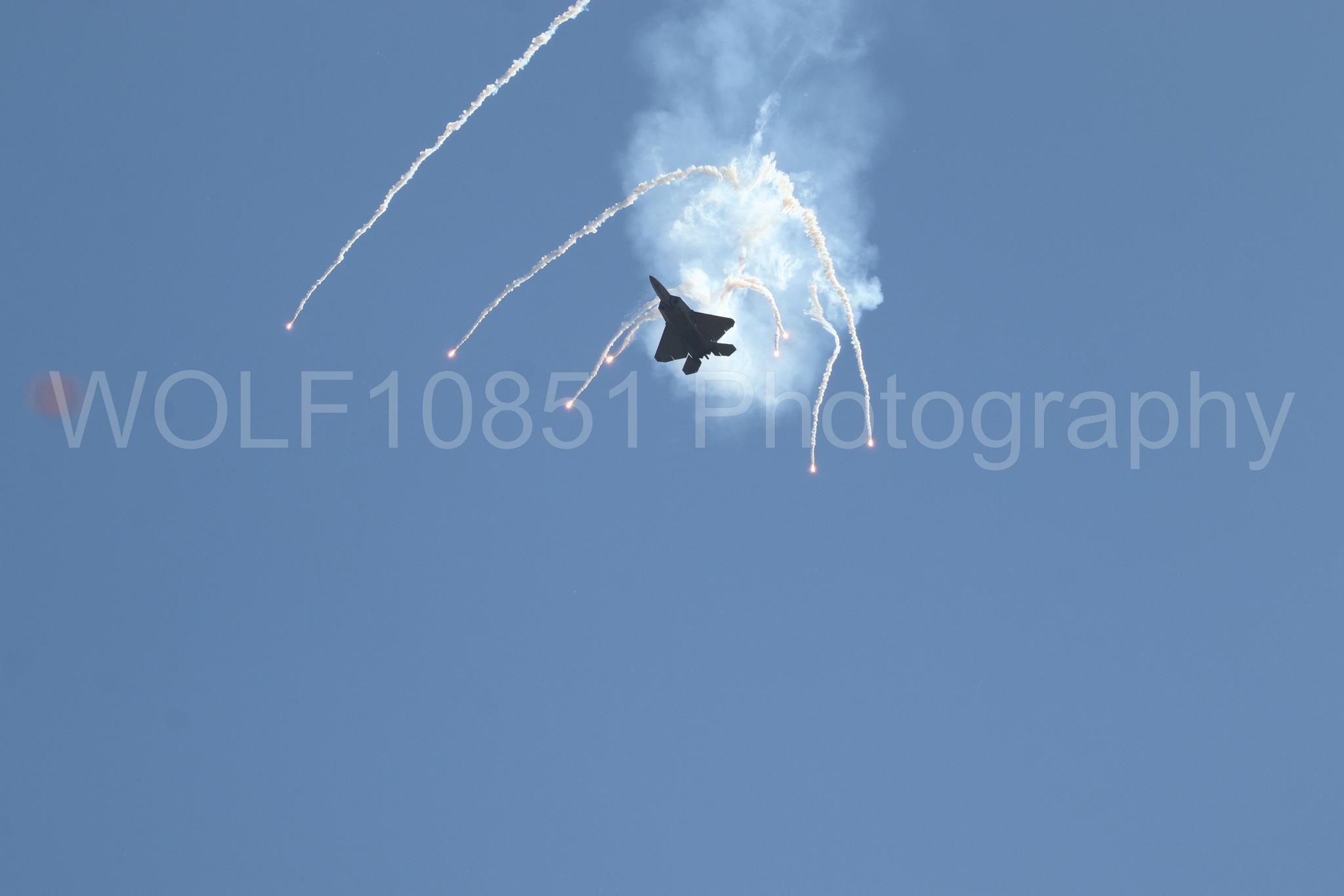 Aviation photography by WOLF10851 featuring F-22 Raptor, Raptor Demo Team, Wings Over Solano 2024, Flares.