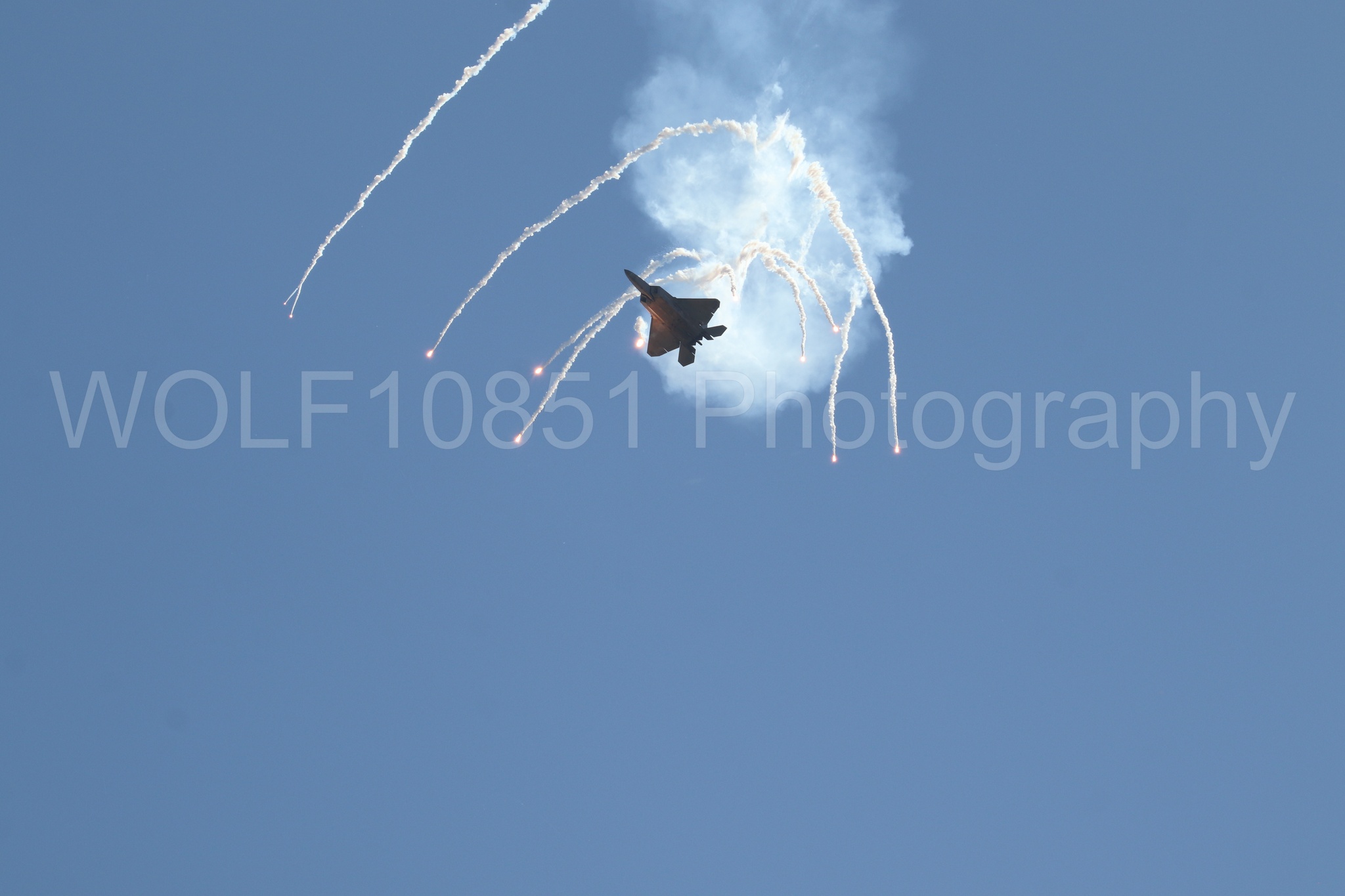 Aviation photography by WOLF10851 featuring F-22 Raptor, Raptor Demo Team, Wings Over Solano 2024, Flares.