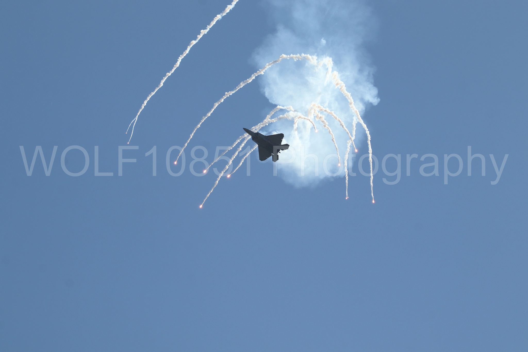 Aviation photography by WOLF10851 featuring F-22 Raptor, Raptor Demo Team, Wings Over Solano 2024, Flares.