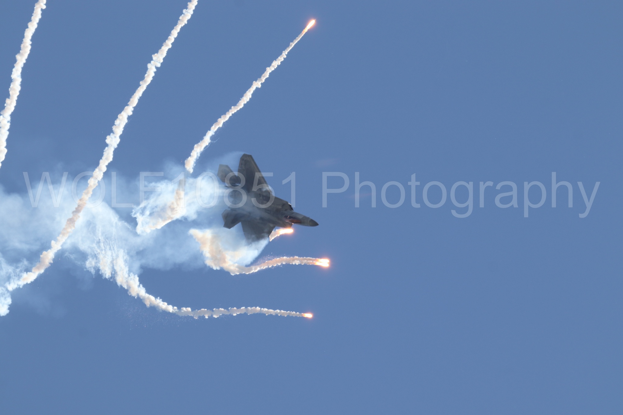 Aviation photography by WOLF10851 featuring F-22 Raptor, Raptor Demo Team, Wings Over Solano 2024, Flares.